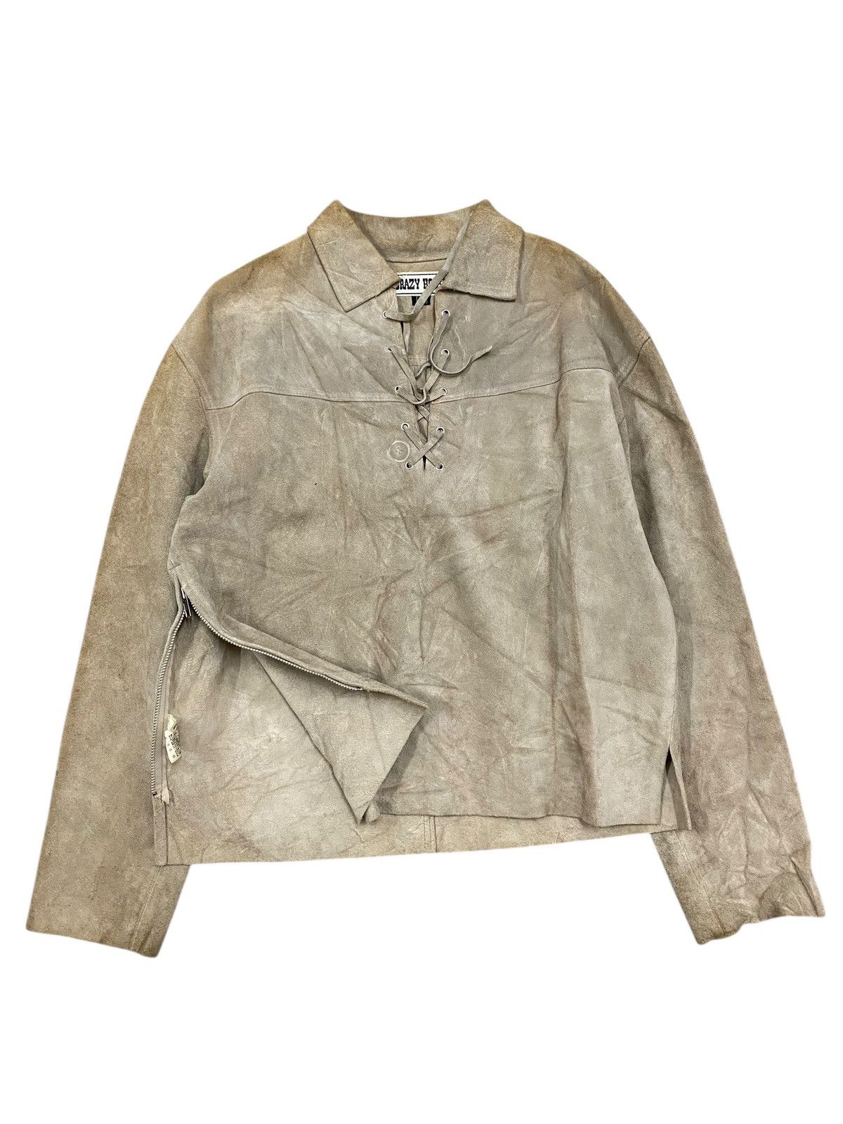 Vintage Vintage CRAZY HORSE Suede Lace-Up Jacket Cowhide Leather Size US L / EU 52-54 / 3 - 1 Thumbnail