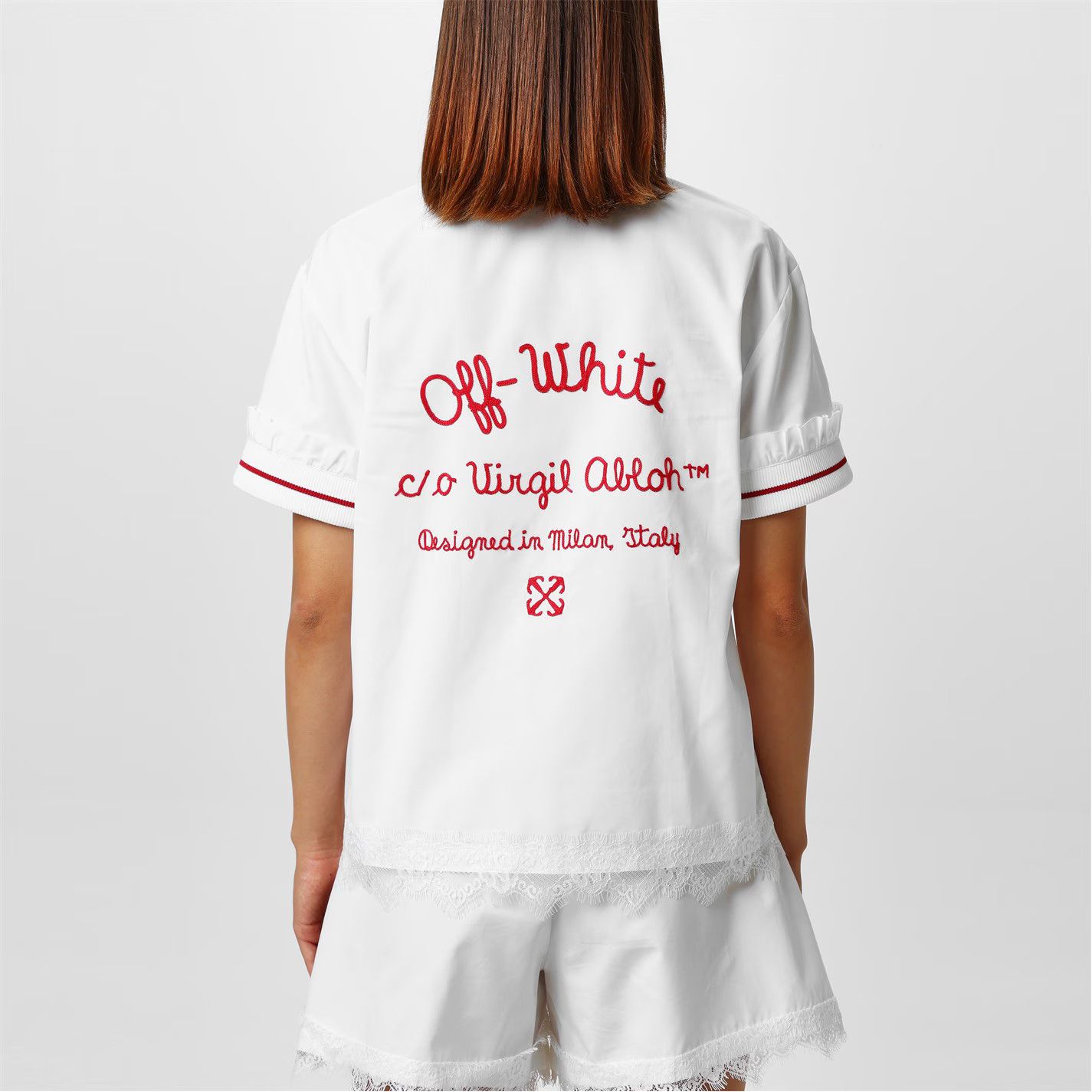 Off-White o1g2r1mq0125 Embroidered Baseball Shirt in White & Red Size XS / US 0-2 / IT 36-38 - 6 Thumbnail
