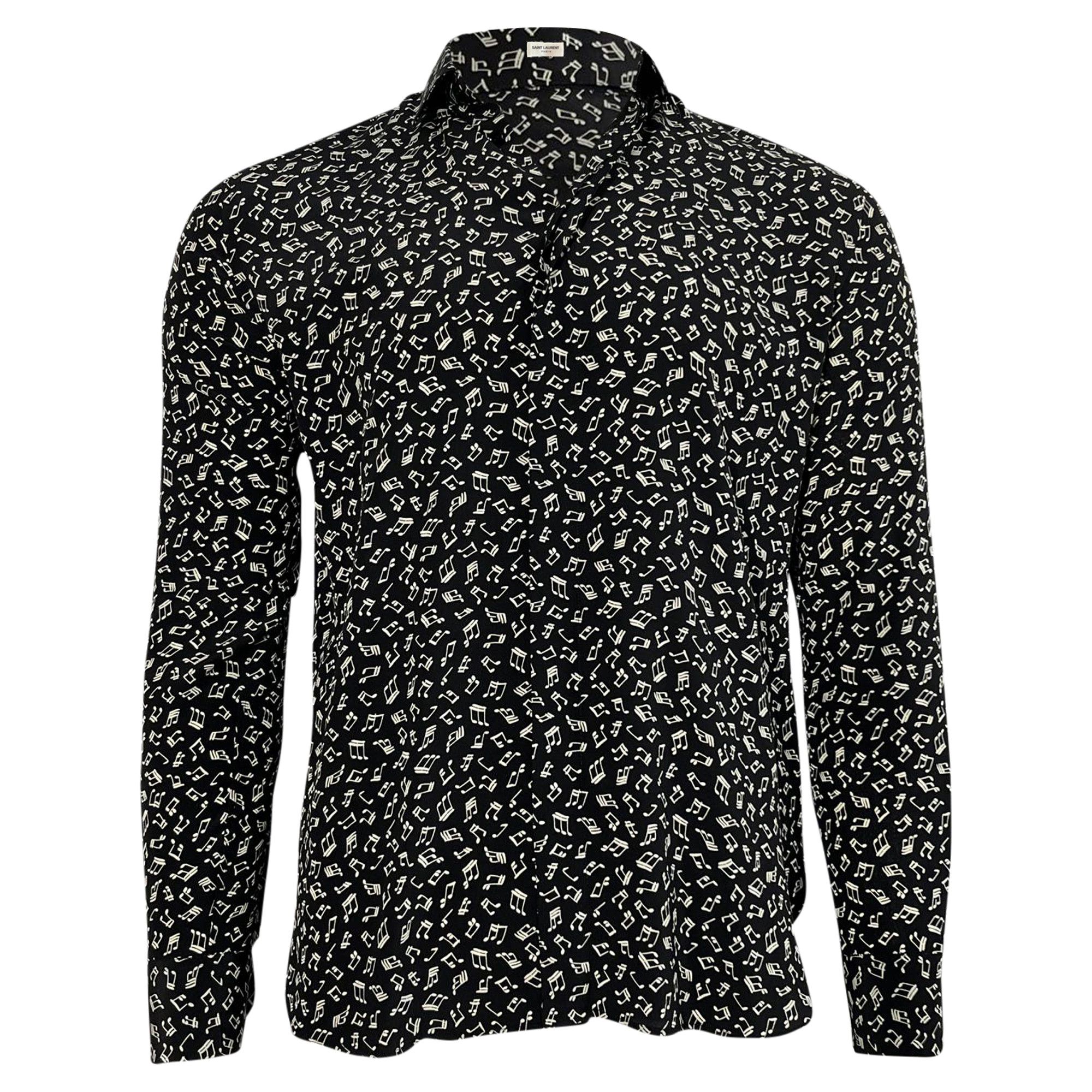 Saint Laurent Paris Saint Laurent Printed Long Sleeve Shirt in Black Silk Size US XL / EU 56 / 4 - 1 Thumbnail