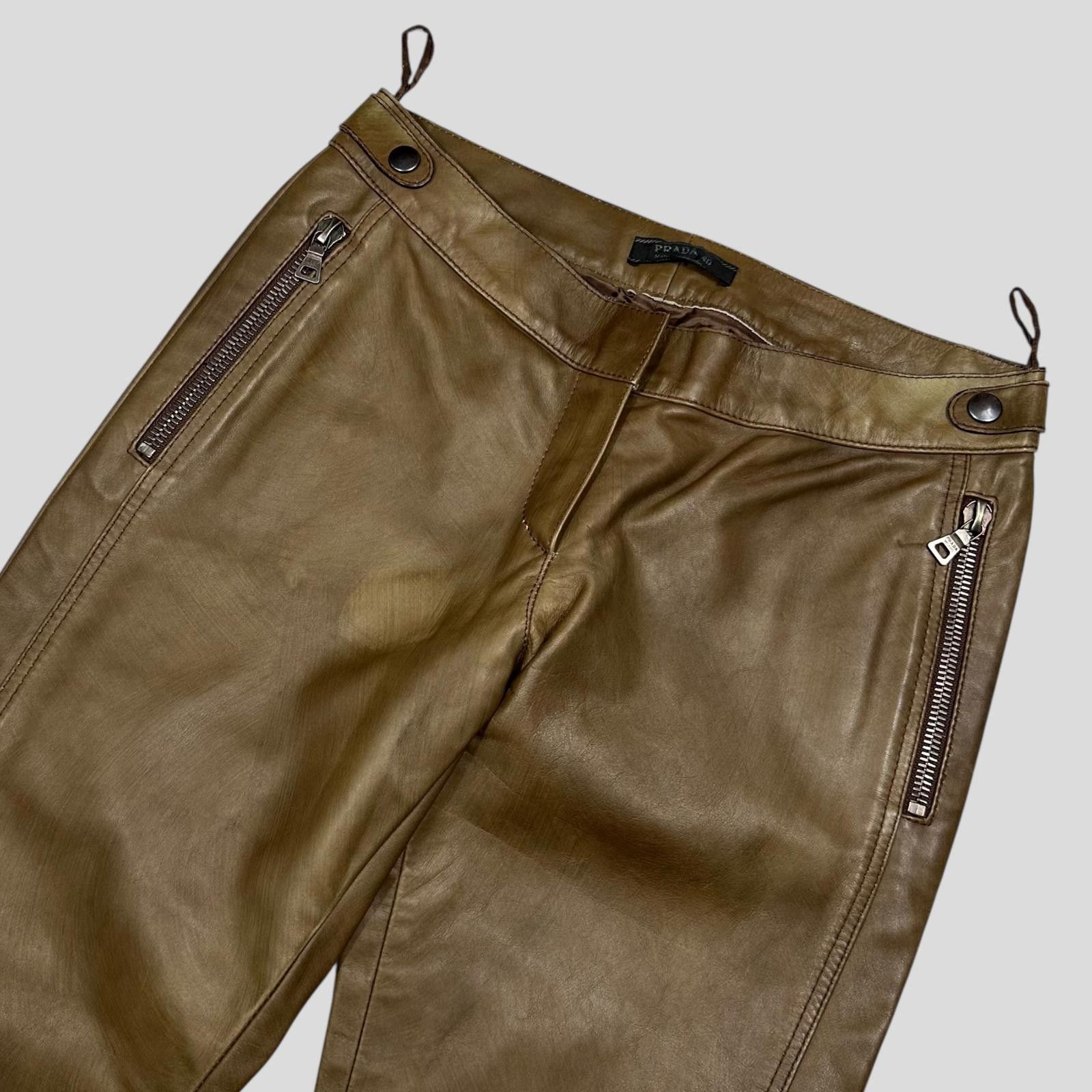 Prada Prada Milano 00’s Khaki Brown Leather Moto Trousers - IT40 Size 27" / US 4 / IT 40 - 3 Thumbnail