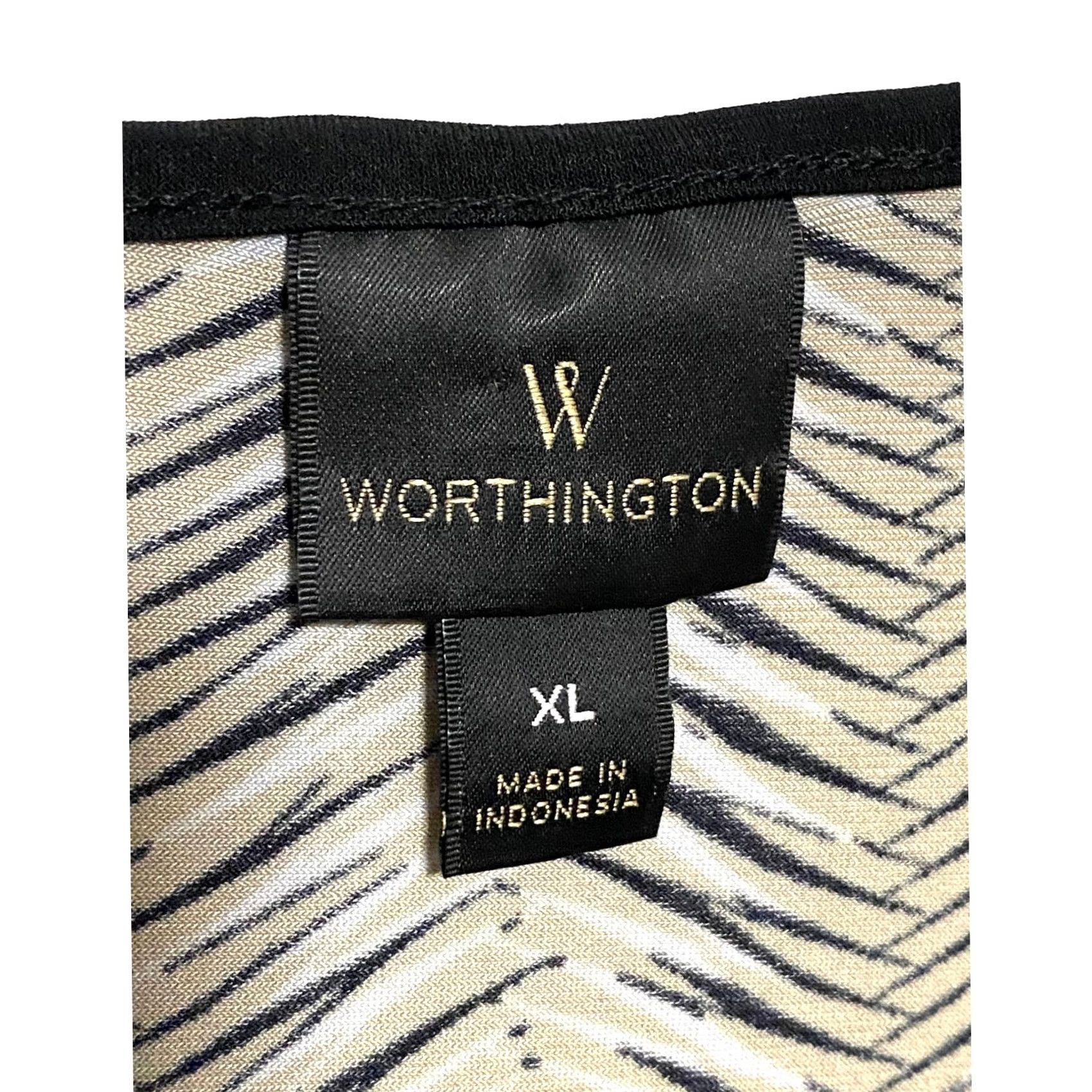 Worthington Worthington V Neck Sleeveless Blouse XL Tan Geometric Artsy Career Boho Shirt Women Size XL / US 12-14 / IT 48-50 - 4 Thumbnail