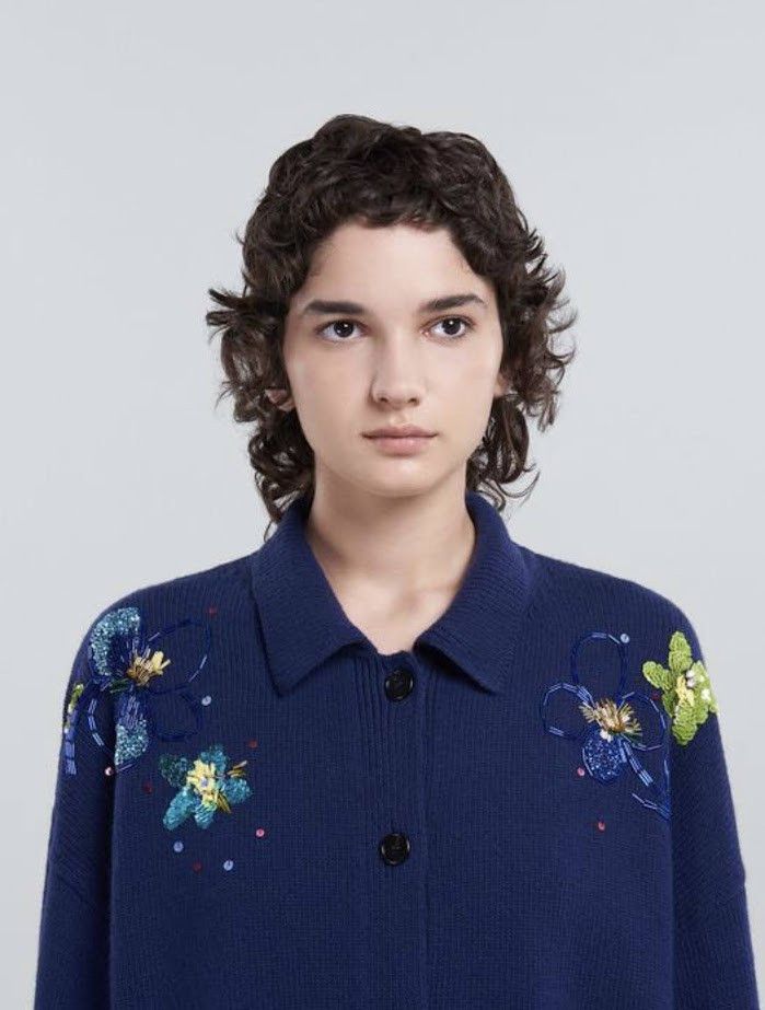 o1w1db10524 Floral Embroidered Cardigan in Blue