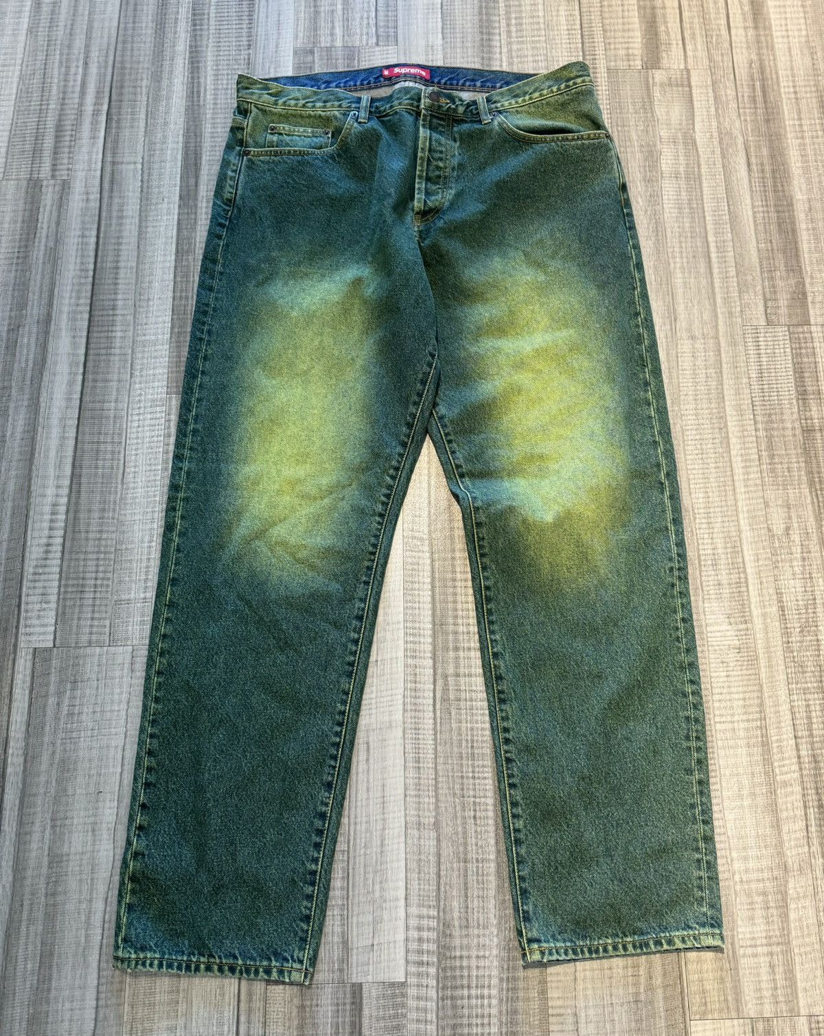 image of Supreme Regular Jean Overspray Green Size 38”, Men's