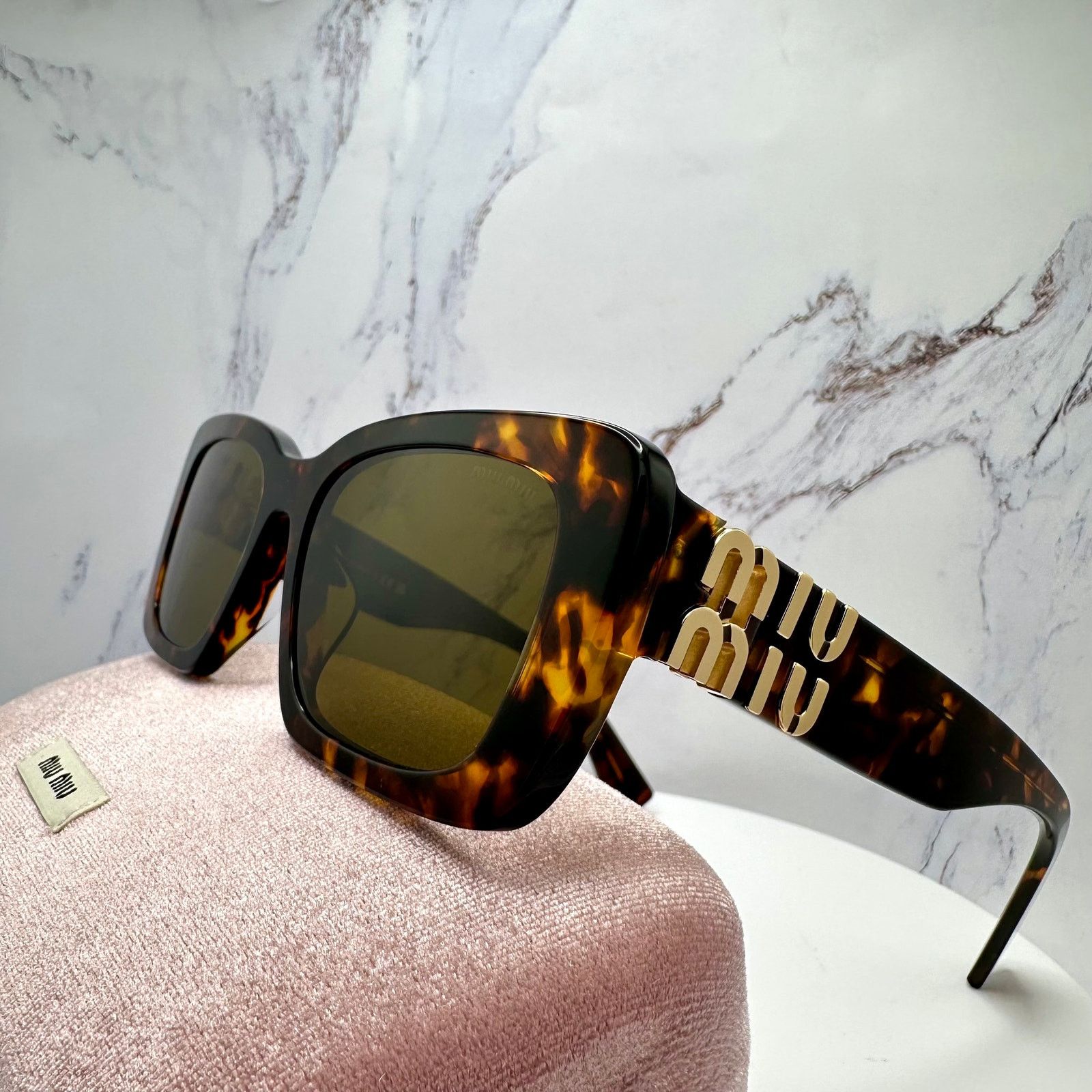 Miu Miu New MIU MIU Sunglasses Brown Tortoise Gold Metal Logo Size ONE SIZE - 21 Thumbnail