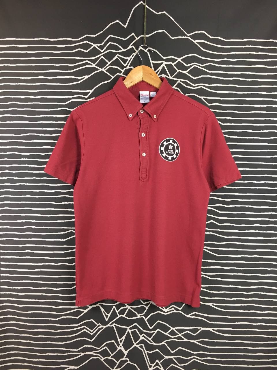 image of Vintage VTG Printstar High Roller Casino Poker Polo Tee in Maroon, Men's (Size Large)