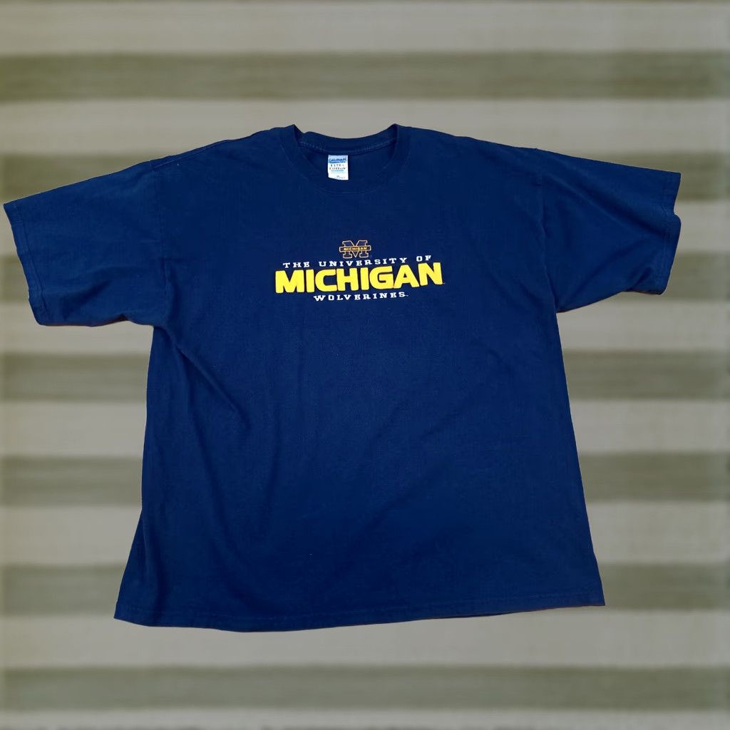 Gildan VINTAGE Michigan University T-Shirt Wolverines 2XL Felt Michigan Letters Mens Blue Short Sleeve T-Shirt University 2XL Size US XXL / EU 58 / 5 - 1 Thumbnail