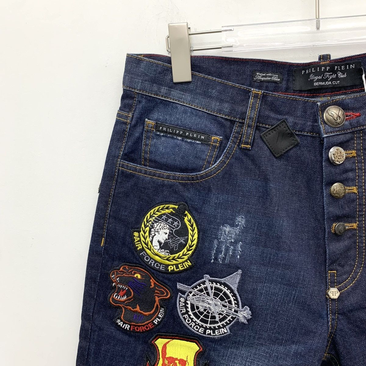 Philipp Plein Philipp Plein Blue Badge Cotton Denim Shorts K26WX Size US 32 / EU 48 - 3 Thumbnail