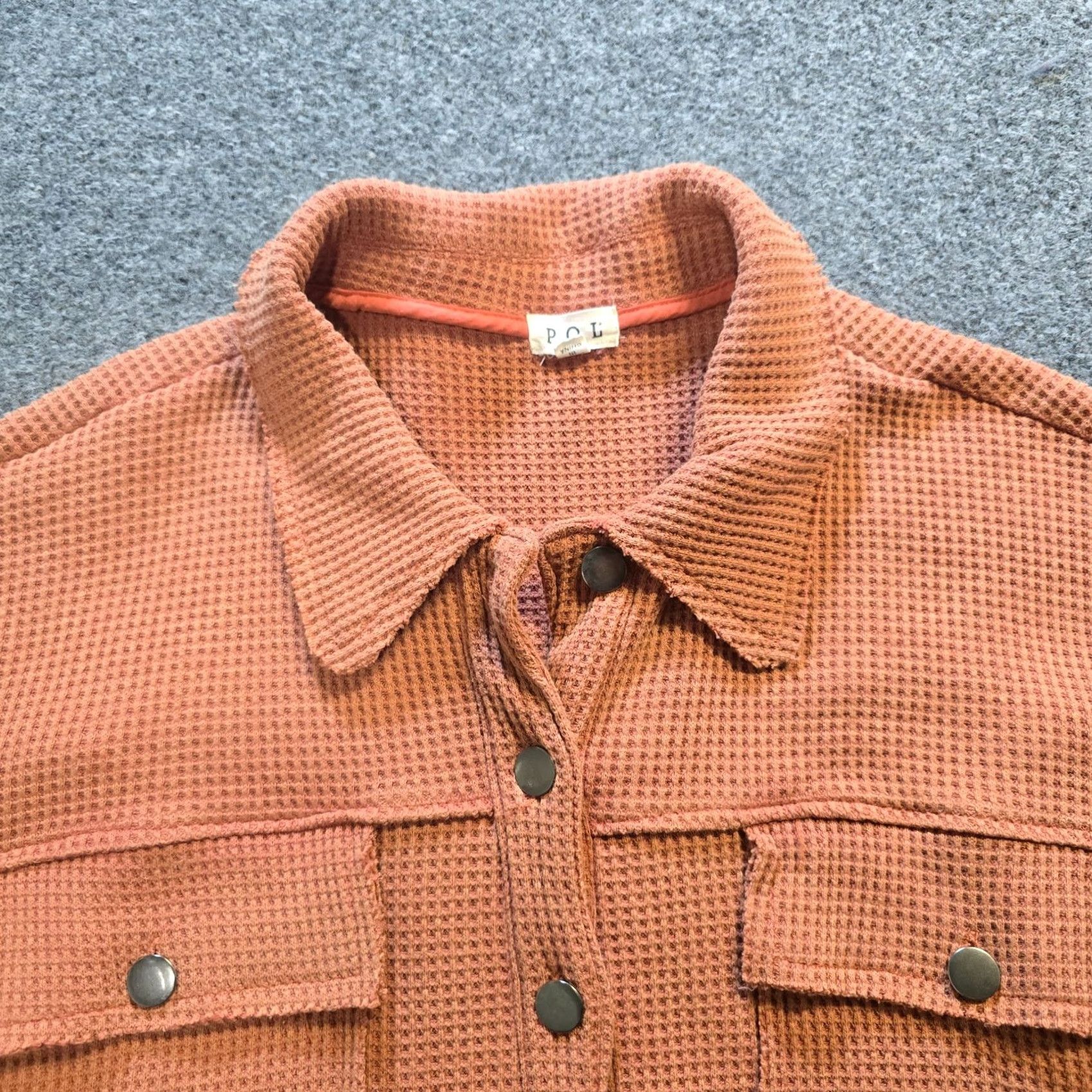 Vintage POL Jacket Womens Medium Brown Orange Cropped Waffle Knit Boxy Oversized Boho Shirt Womens Medium Brown Orange Cropped Waffle Knit Boxy Oversized Boho Size M / US 6-8 / IT 42-44 - 2 Thumbnail