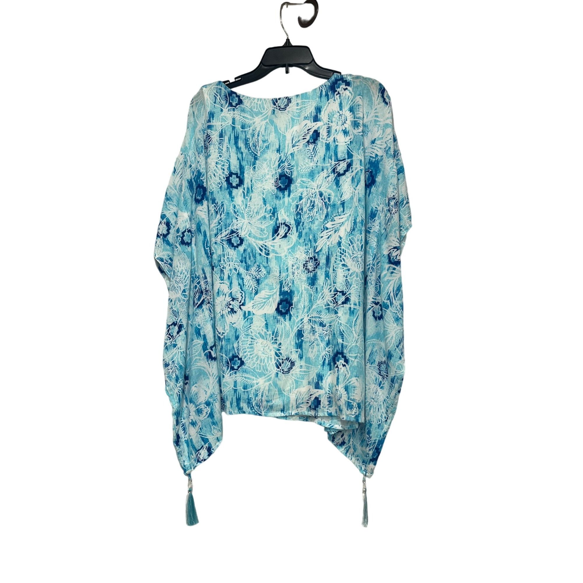 JM Collection JM Collection Plus Size Printed Gauze Poncho Top, Seafoam Bl Size ONE SIZE - 10 Thumbnail