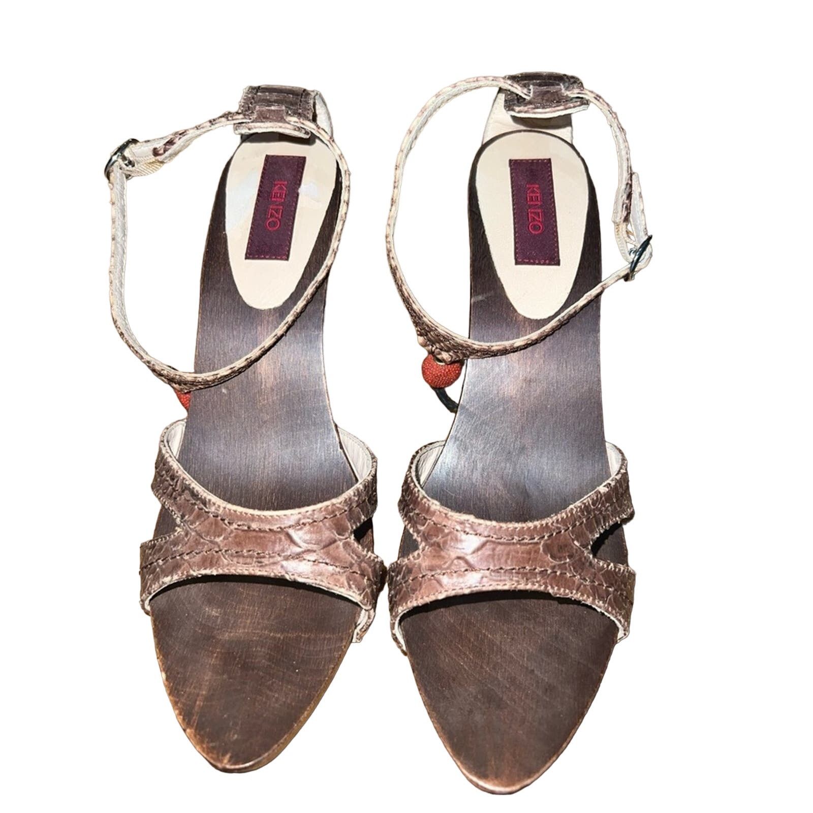 Kenzo Kenzo wood heel ankle strap heels size 40 EU 8 US drop ball Size US 8 / IT 38 - 8 Thumbnail
