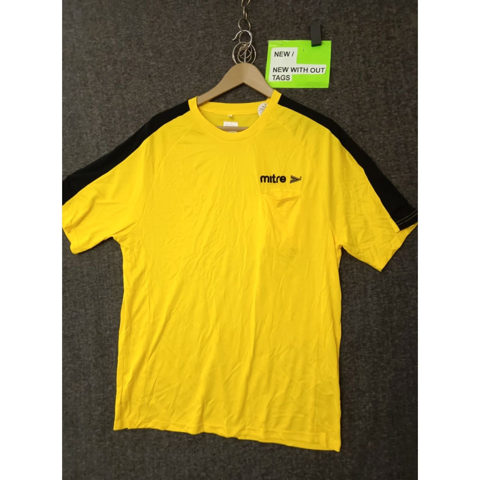 Vintage Mitre Mens Short Sleeve Soccer Shirt Yellow Crew Neck Black Stripe M/L Shirt Mens Yellow Soccer Shirt Size US M / EU 48-50 / 2 - 2 Thumbnail