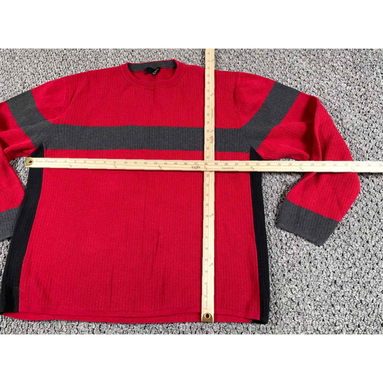 Vintage VINTAGE Y2K STYLE Sweater Men XL Red Gray Striped Knit Crew Neck Pullover Cotton Knit Casual 90s Mens FX? Size US XL / EU 56 / 4 - 5 Thumbnail