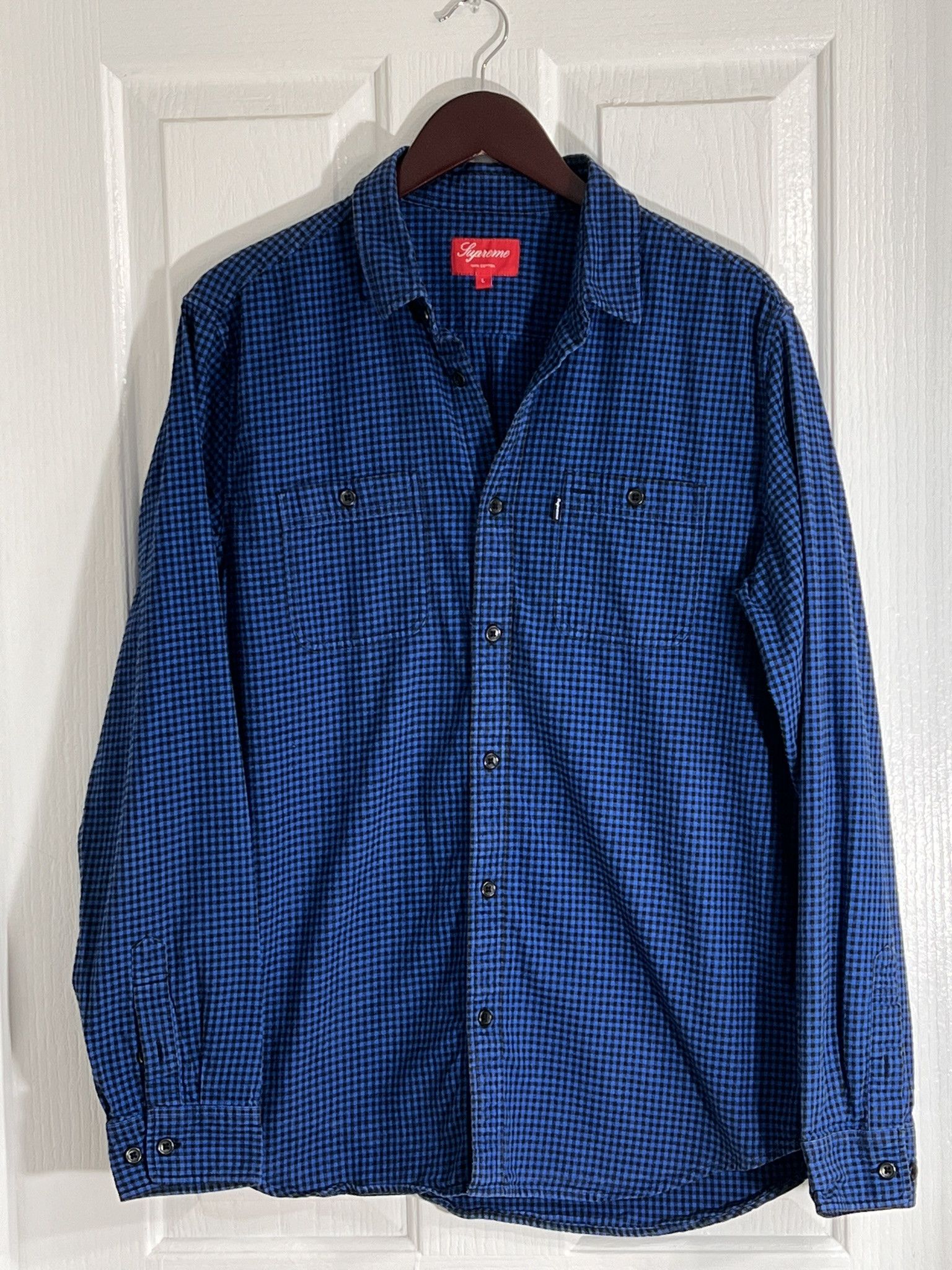 Supreme SUPREME Checker Plaid Flannel Long Sleeve Shirt Blue Large