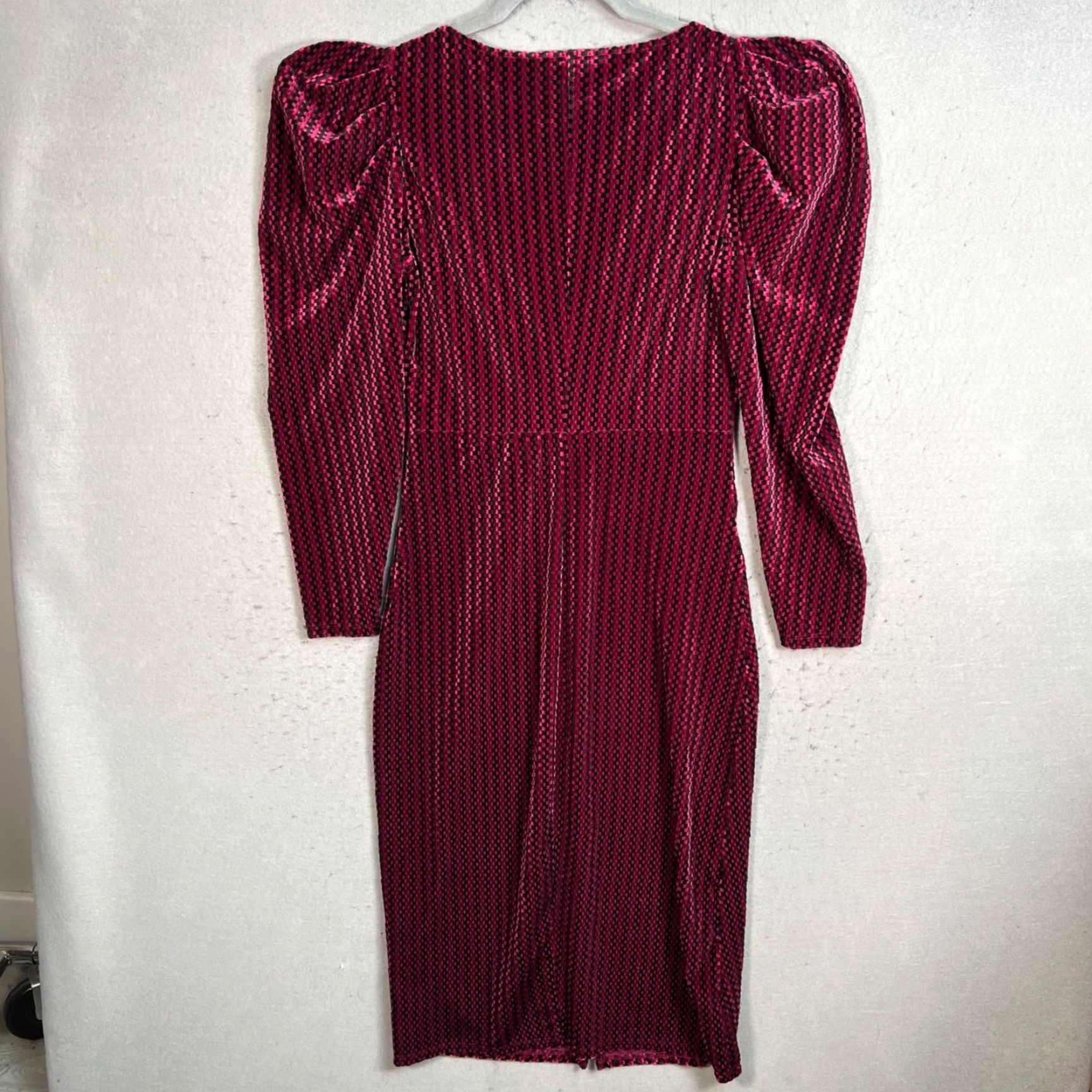 Mango Mango Womens Size Small V-Neck Ruched Midi Dress Puff Sleeves Pink & Black Dress Size S / US 4 / IT 40 - 2 Thumbnail