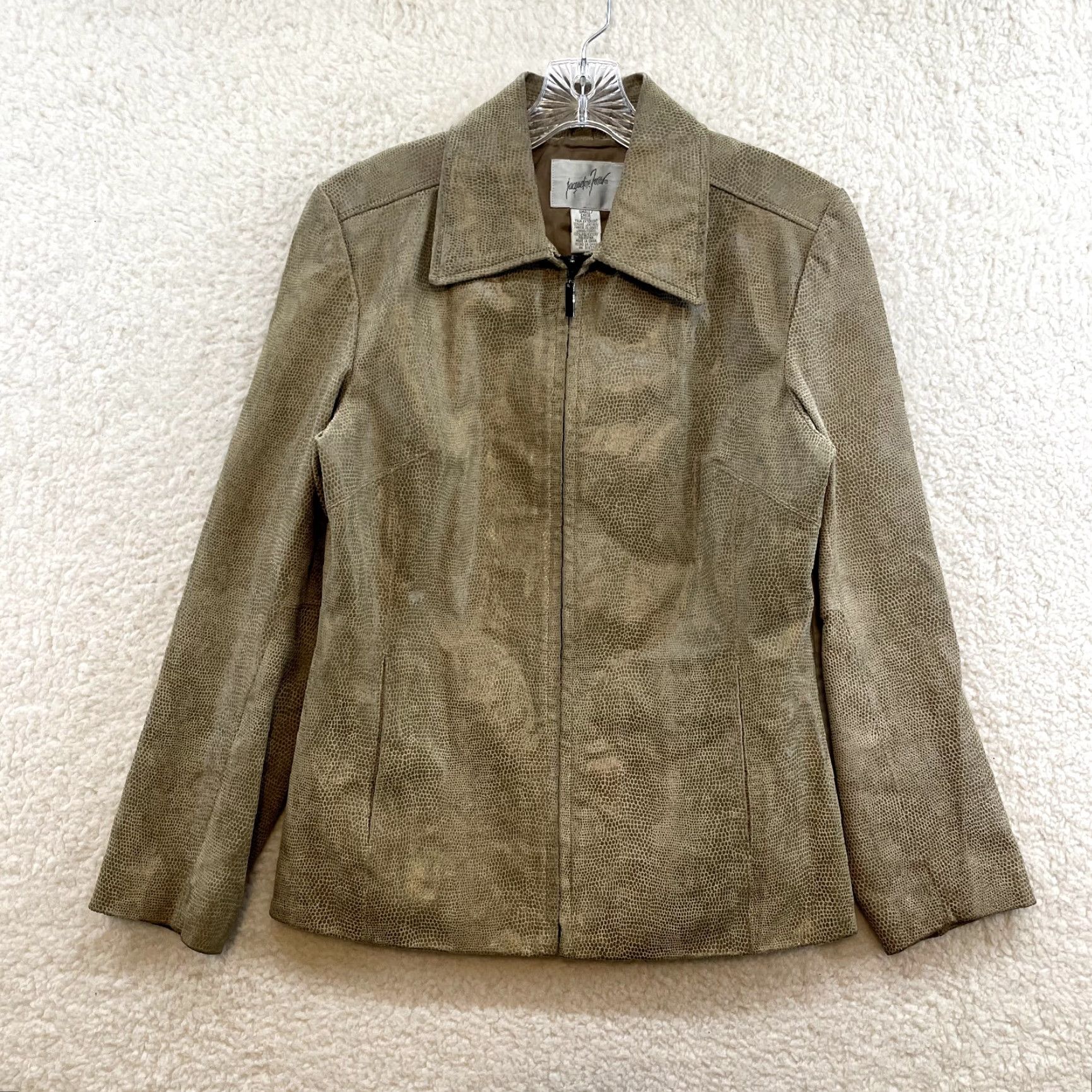 Vintage VINTAGE Leather Jacket Womens S Tan Beige Faux Snakeskin Pebble Jacket Glam Rock 1990s Womens S Size S / US 4 / IT 40 - 2 Thumbnail