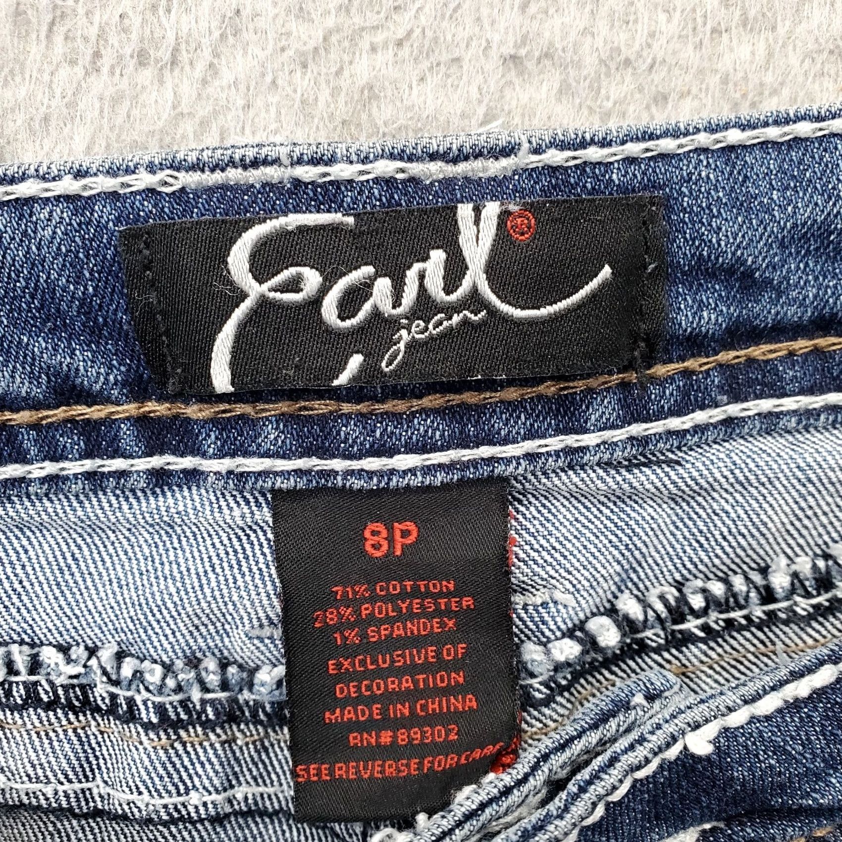 Vintage Earl Jeans Womens Bootcut Jeans 8P Blue Petites 5-Pocket Embroidered Beaded Thick Stitch Denim Size 30" / US 8 / IT 44 - 6 Thumbnail