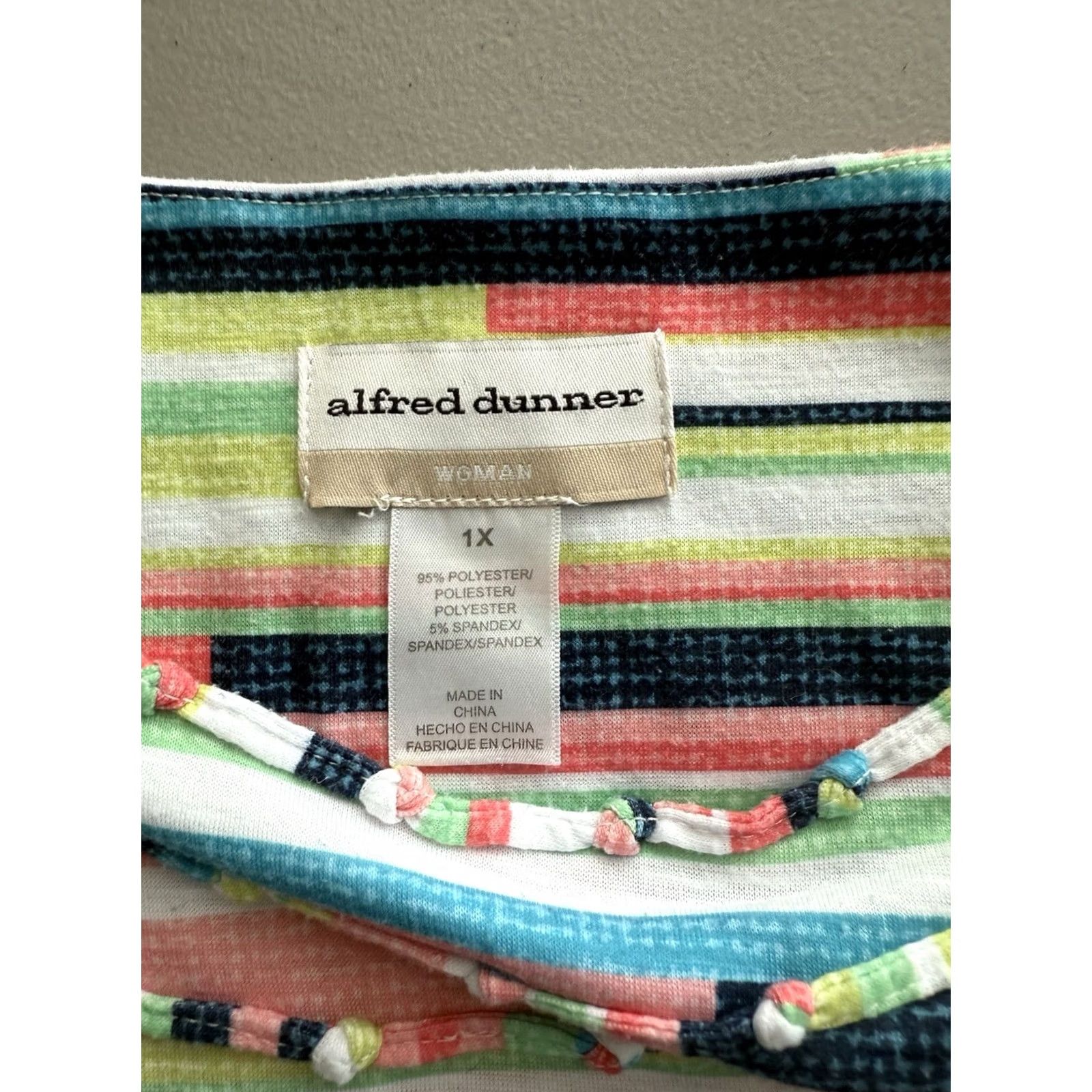 Vintage Alfred Dunner Woman 1X Plus Striped Short Sleeve Top Beaded Coastal Resort Beach Size XL / US 12-14 / IT 48-50 - 4 Thumbnail