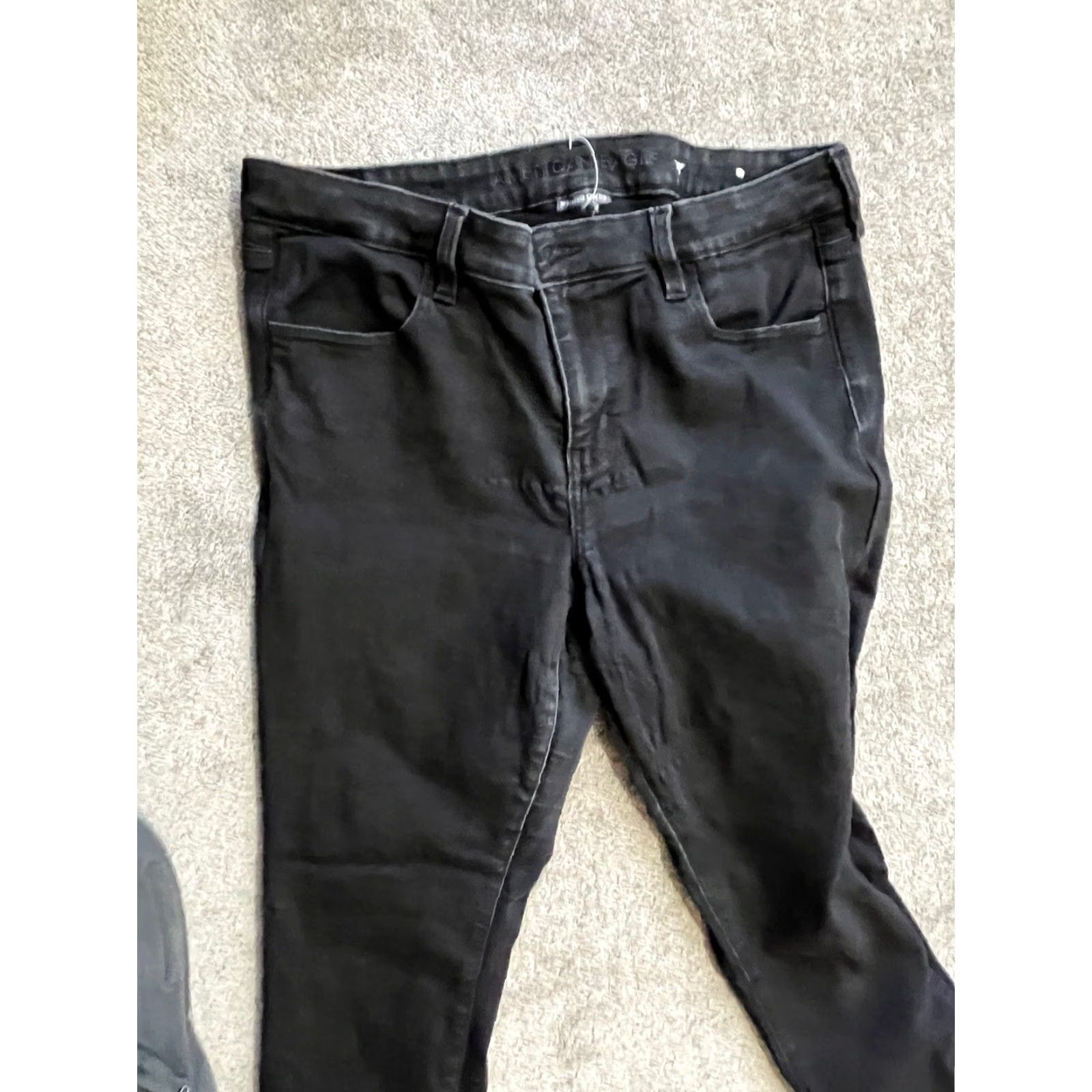 American Eagle Outfitters AMERICAN EAGLE Black Super Stretch Denim Jegging Pants Womens Size 14 Distressed Regular Size 36" / US 14 / IT 50 - 4 Thumbnail