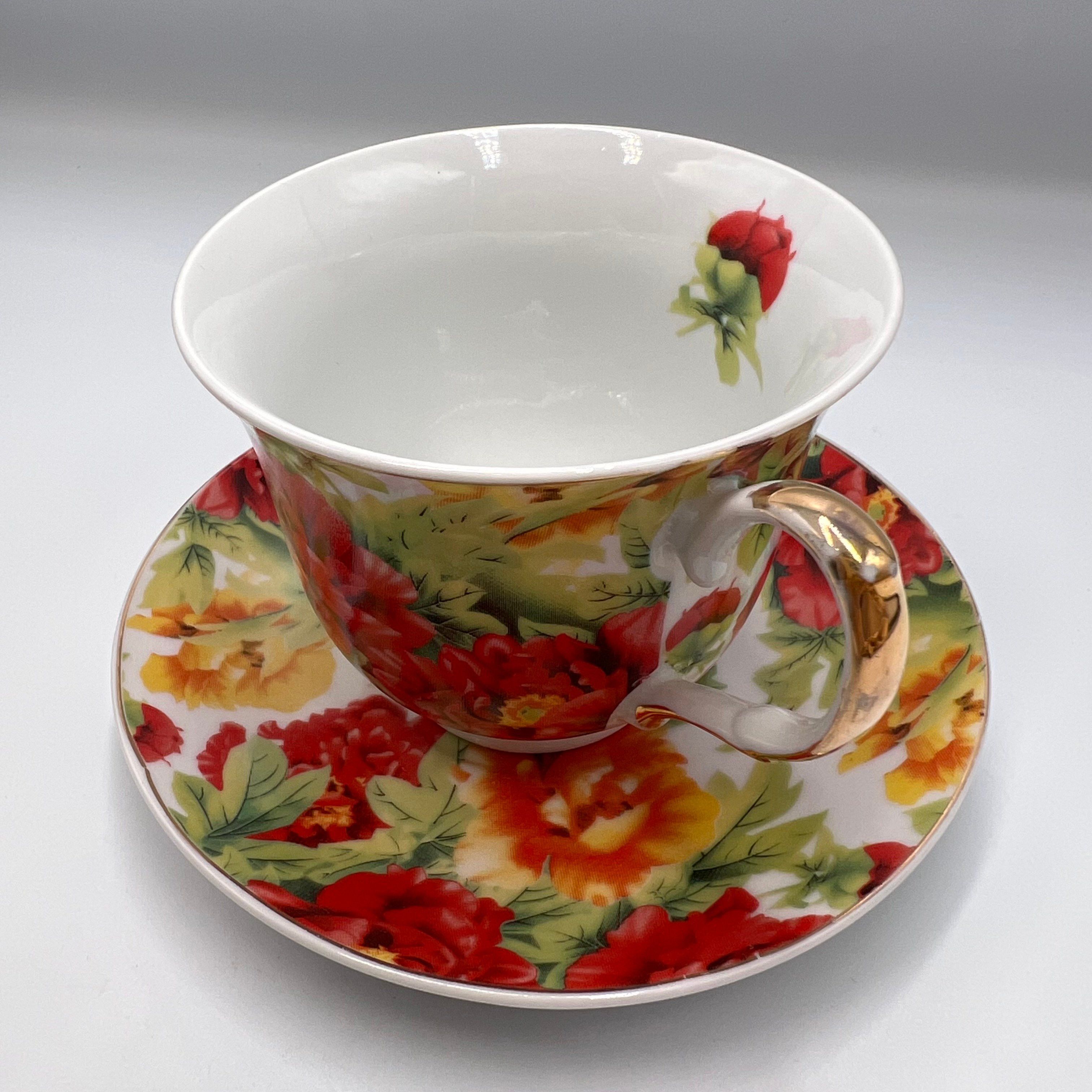 Vintage Vintage Set Cup Saucer Tea Hot Porcelain Stamp Rose Size ONE SIZE - 7 Thumbnail