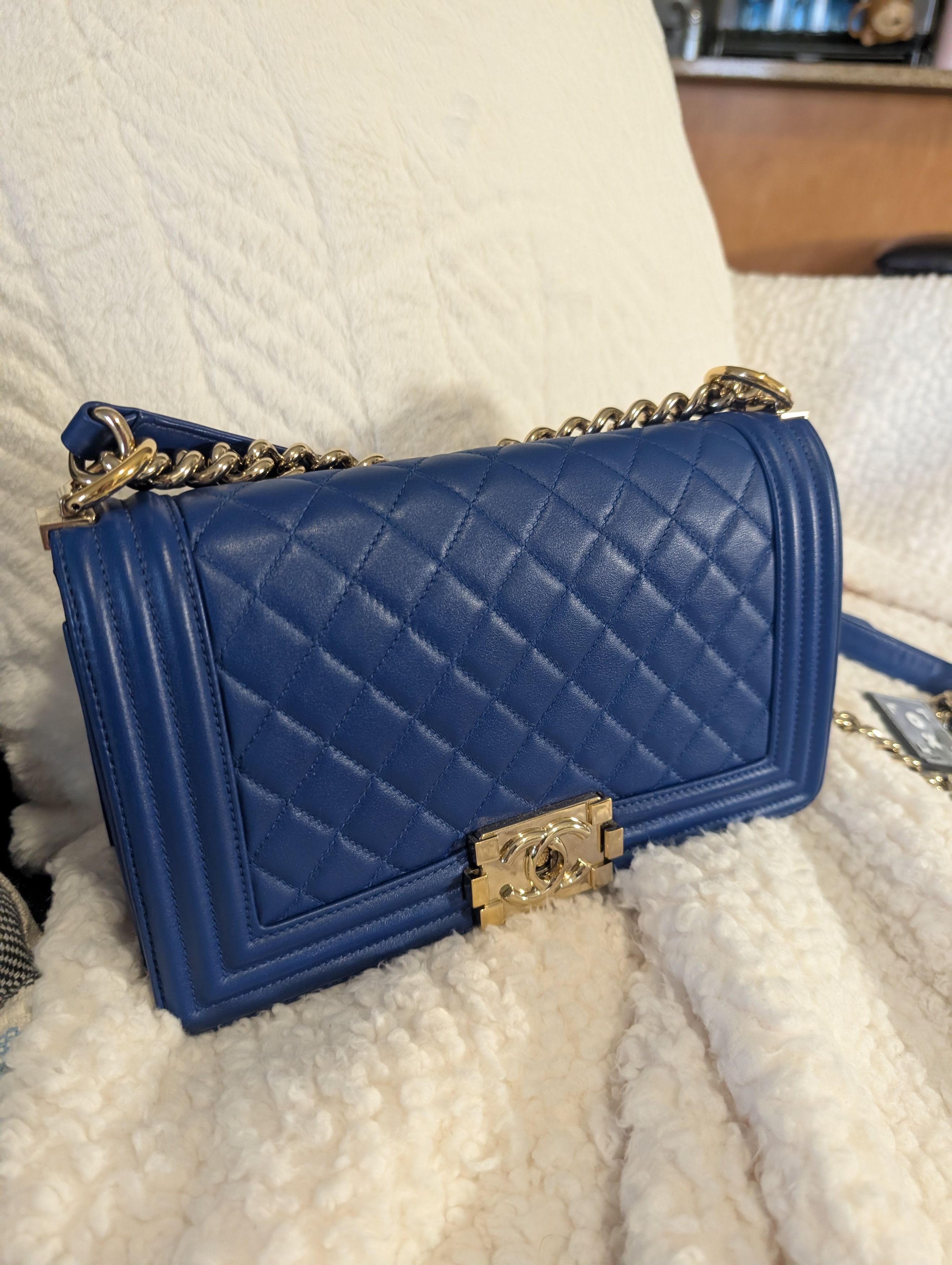 Chanel CHANEL Blue Quilted boy Shoulder Bag Strap CC Size ONE SIZE - 4 Thumbnail
