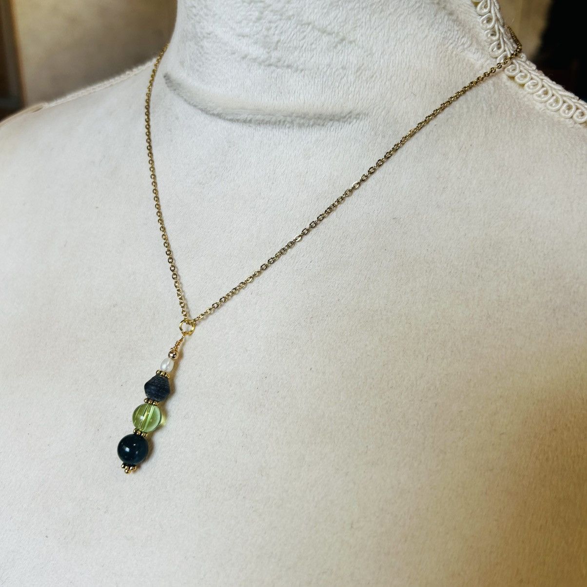 Handmade Handcrafted vintage bead drop pendant on chain necklace Size ONE SIZE - 4 Thumbnail
