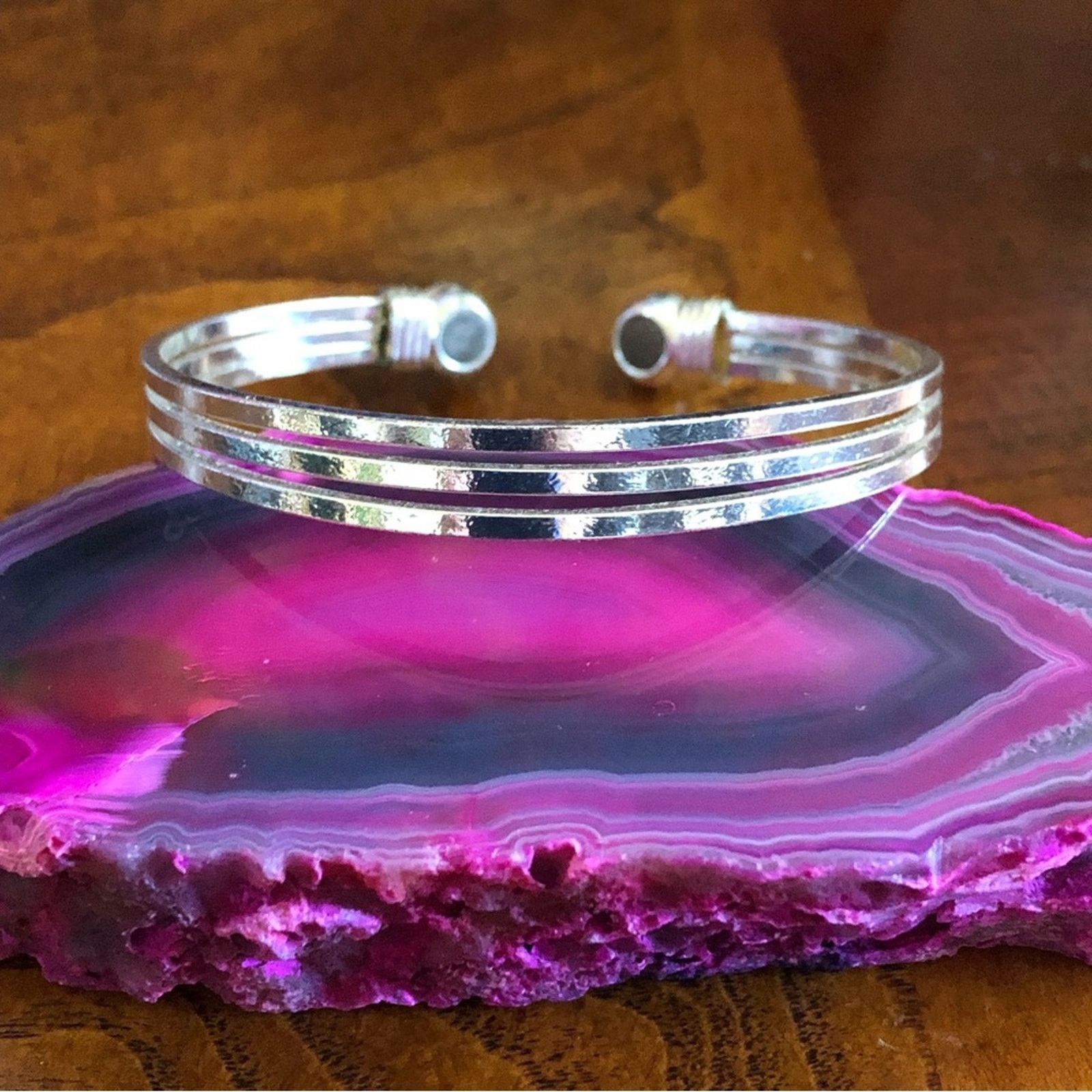 Jewelry Triple bar silver plated magnetic cuff bracelet Size ONE SIZE - 1 Thumbnail