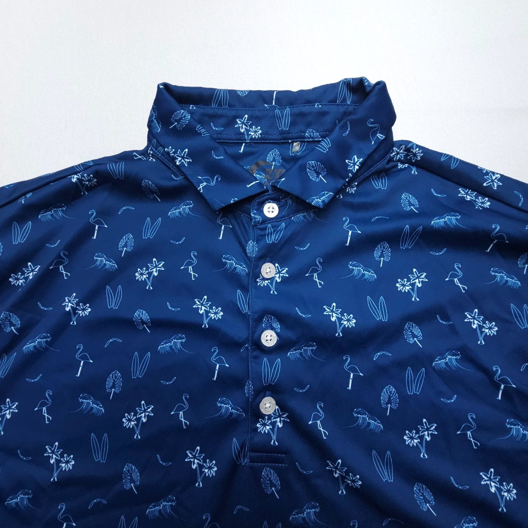 Vintage Zyia Active Golf Polo Mens XL Blue Tropical Print Performance Stretch Travel Shirt Size US XL / EU 56 / 4 - 3 Thumbnail