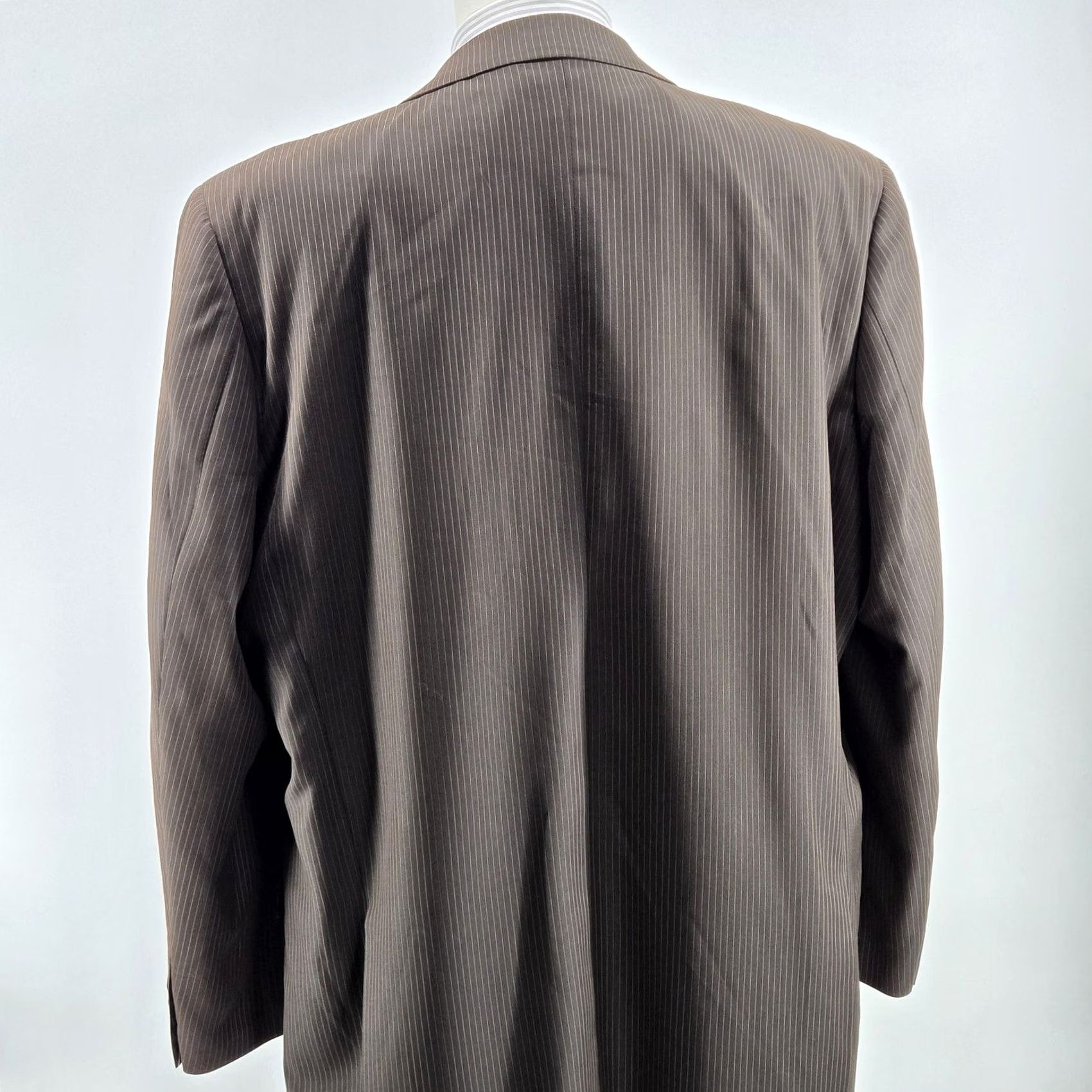 Vintage Carlo Lusso Suit Jacket Mens 48L Brown Striped Polyester Rayon 3 Button Notch Lapel Long 2 Piece Business Formal Jacket Size 48R - 5 Thumbnail