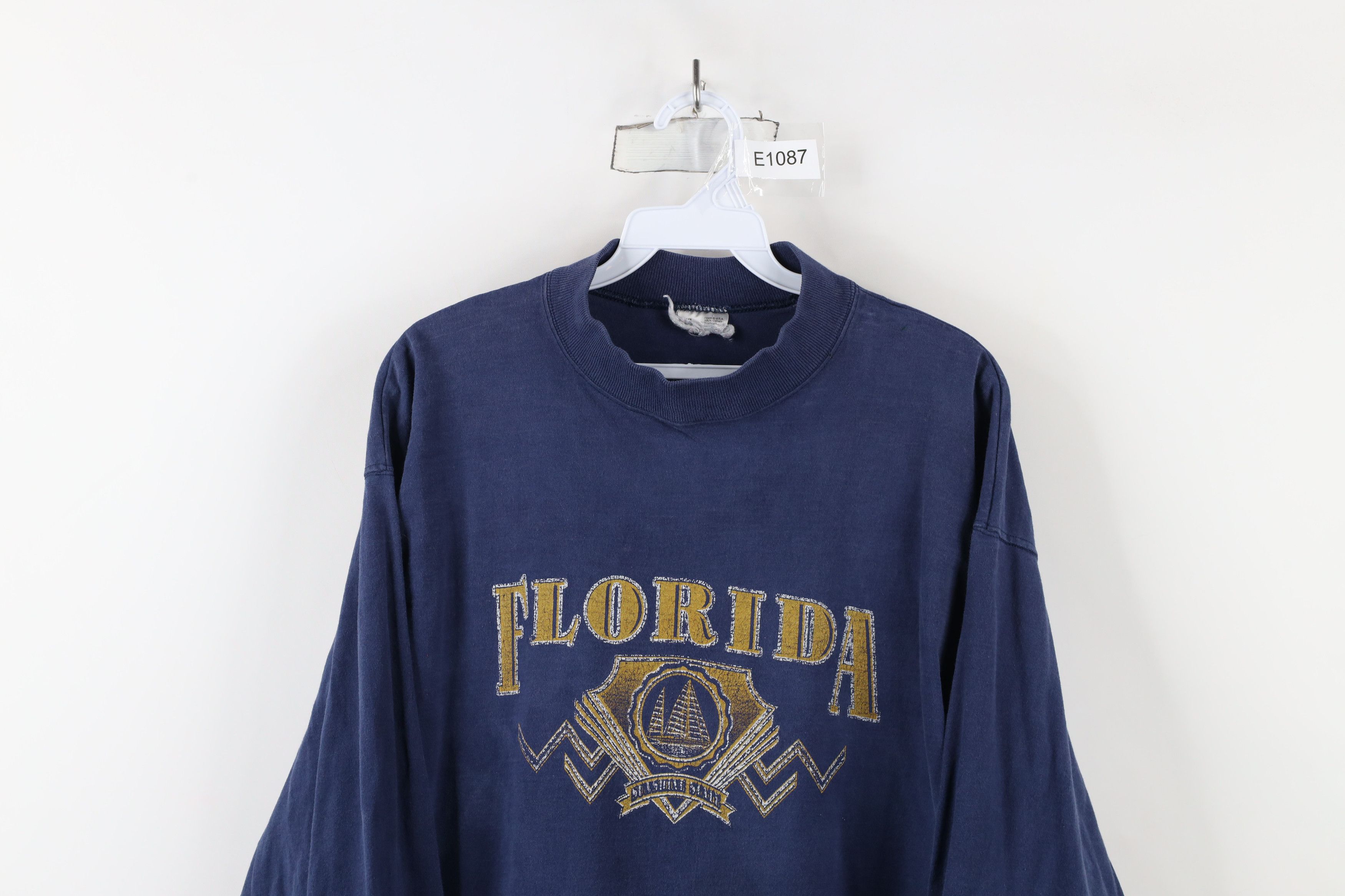 Vintage Vintage 90s Streetwear Florida Mock Neck T-Shirt Blue USA Size US XL / EU 56 / 4 - 2 Thumbnail