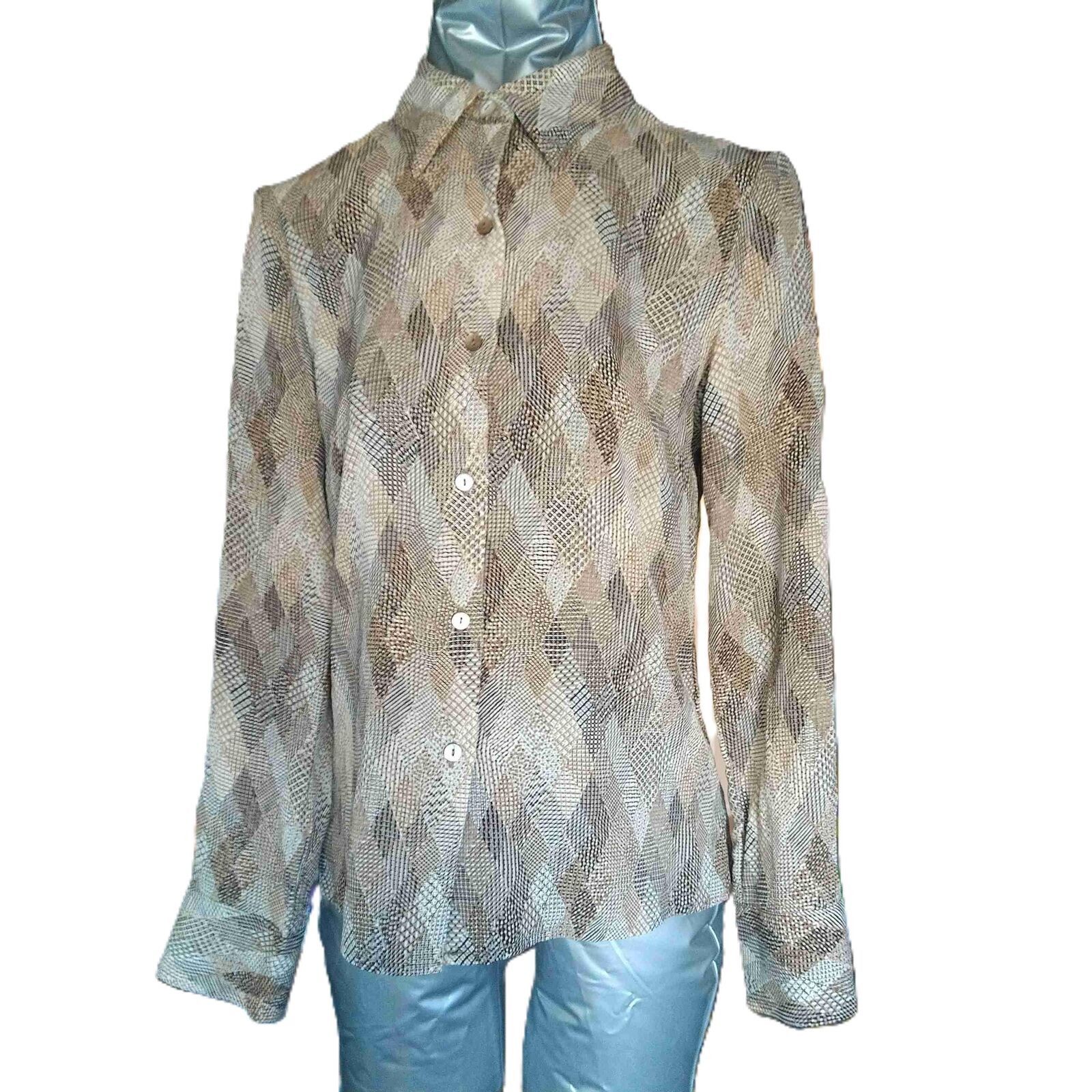 Other Talbots Silk Diamond Pattern Button Blouse Size 2 brown Size XS / US 0-2 / IT 36-38 - 2 Thumbnail