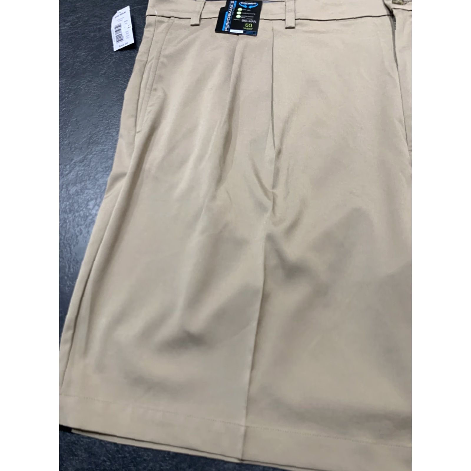 Roundtree & Yorke Roundtree & Yorke Men’s Classic Fit Golf Pleated Chino Shorts - Khaki, 50in Waist, Big & Tall Size US 34 / EU 50 - 4 Thumbnail