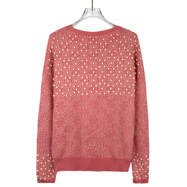 Chanel ChanelGemstone-decorated round-neck pink jacquart cashmere Size M / US 6-8 / IT 42-44 - 2 Thumbnail