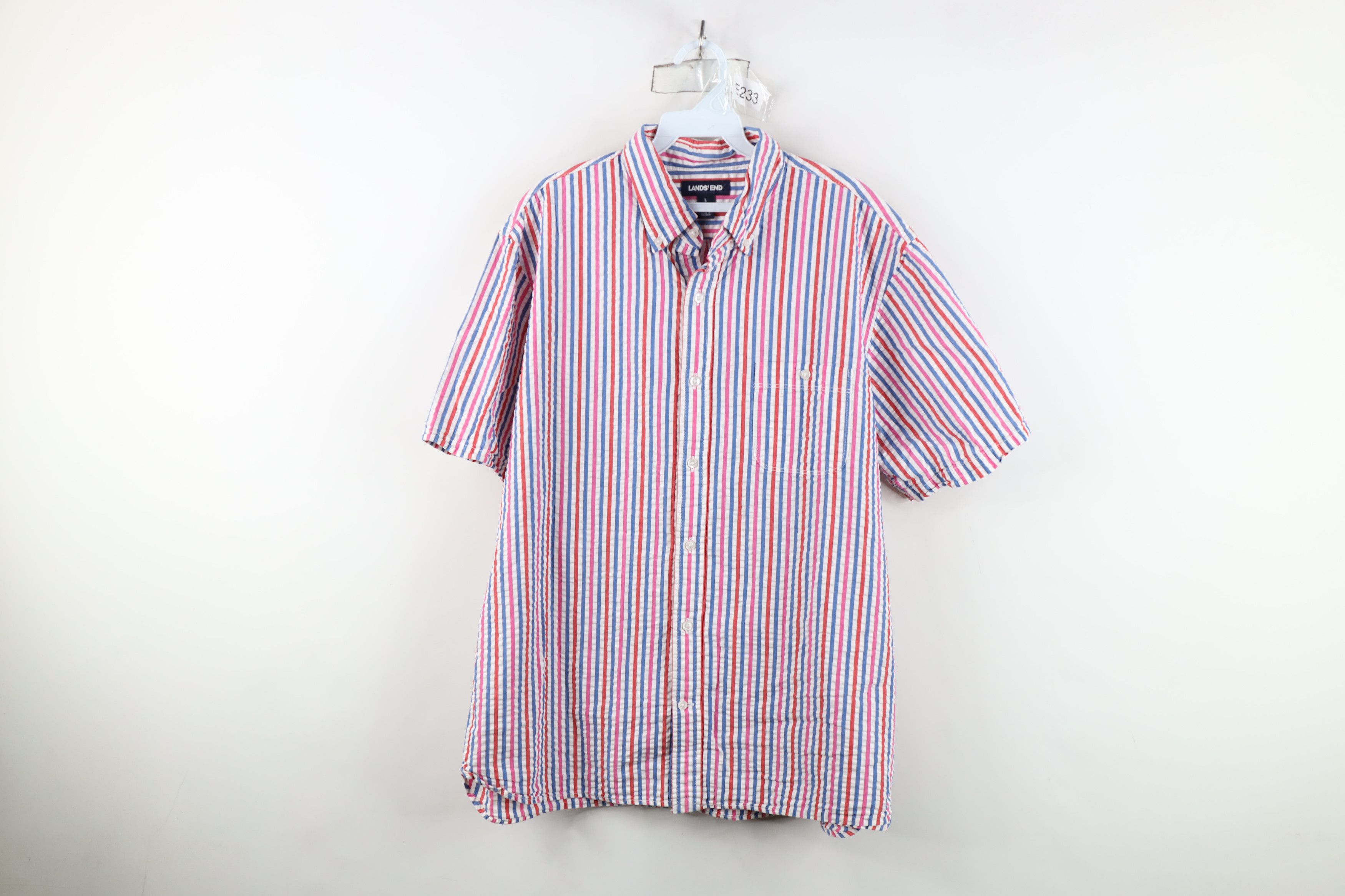 Lands' End Vintage Lands End Seer Sucker Short Sleeve Button Down Shirt Size US L / EU 52-54 / 3 - 1 Thumbnail