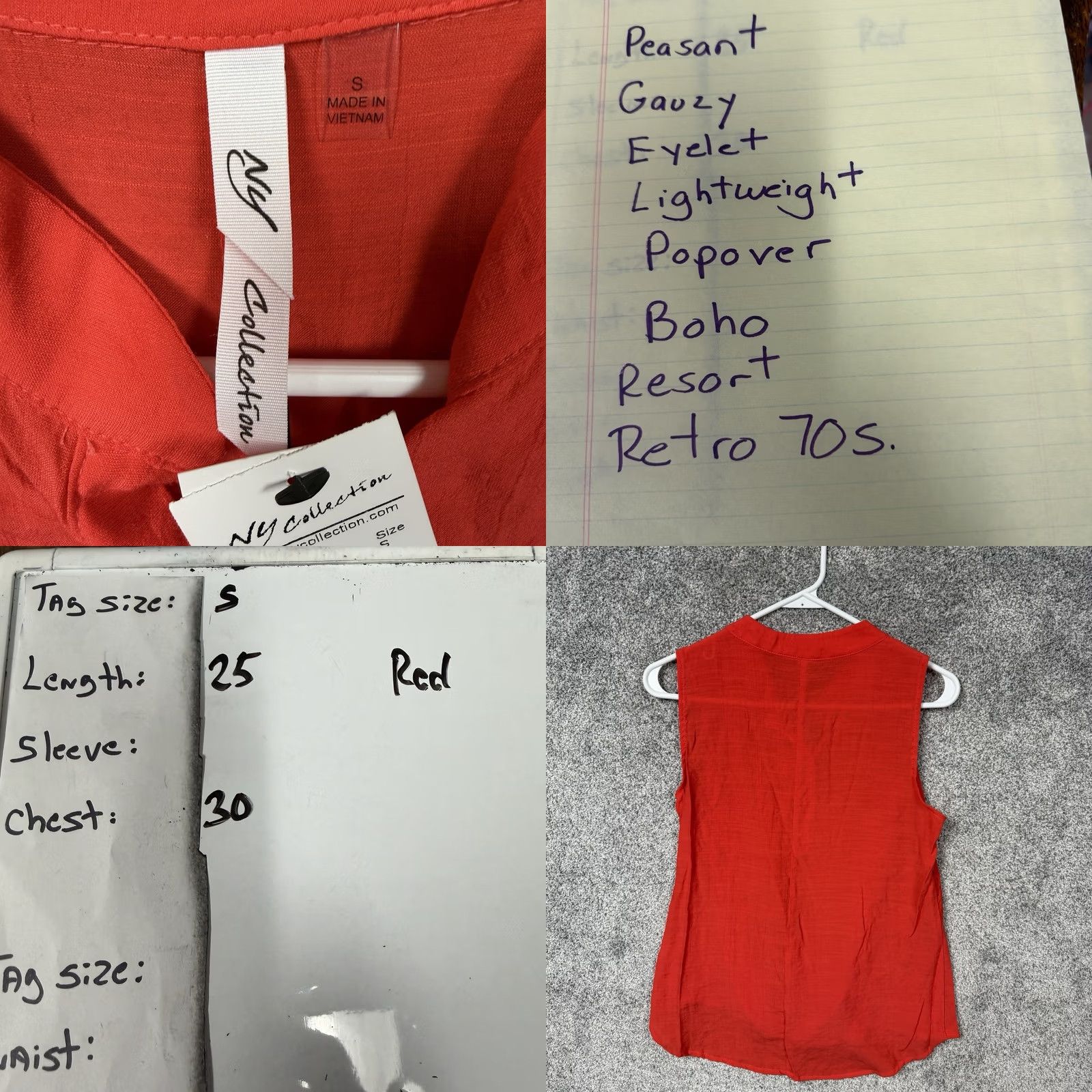 Vintage NY Collection Blouse Shirt Womens S Peasant Gauzy Eyelet Lightweight Popover Boho Resort Red Slim Eyelet Beach Bohemian Vacay Womens Size S / US 4 / IT 40 - 8 Thumbnail