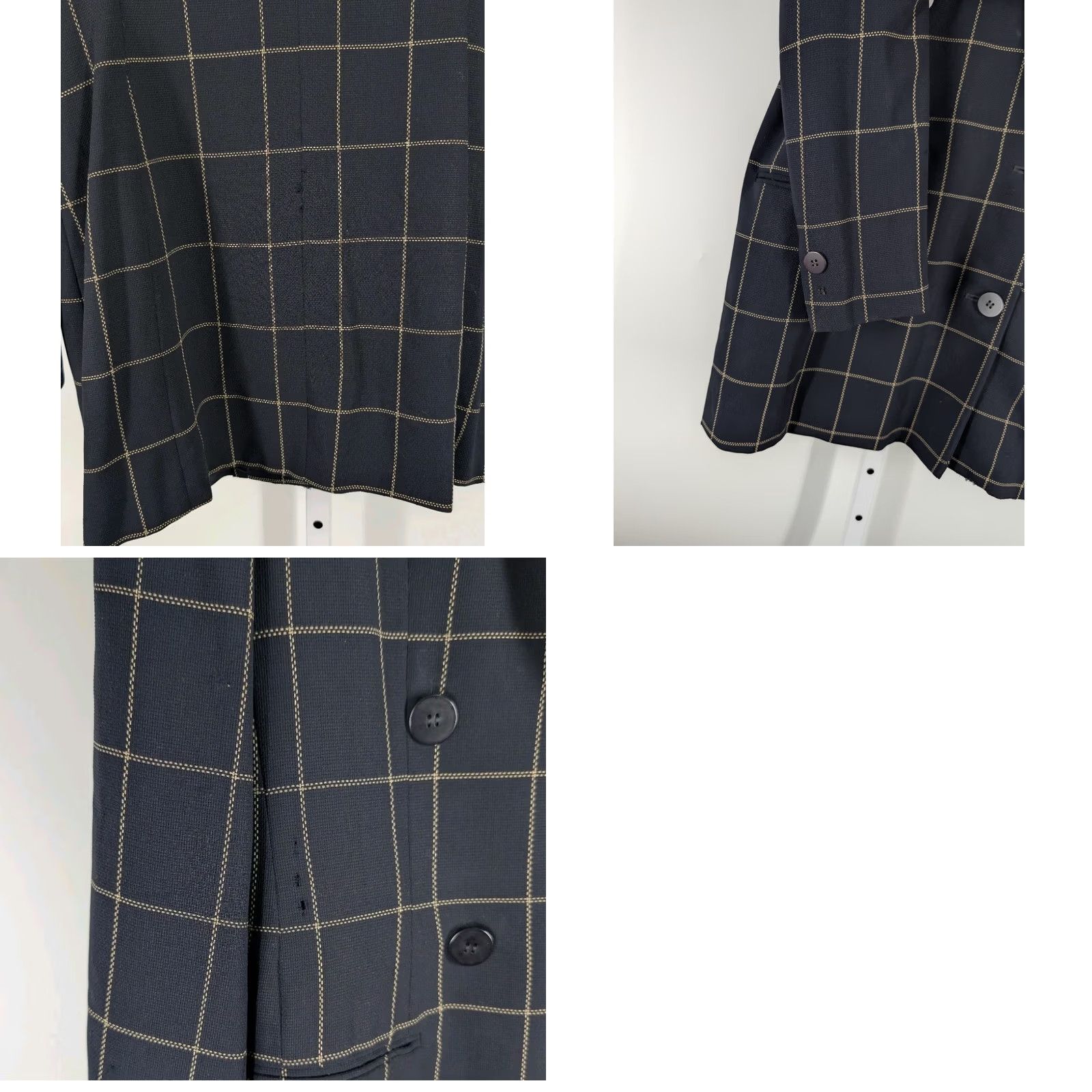 Donna Karan VINTAGE Donna Karan New York Blazer Navy Wool Windowpane Union ILGWU 80s 90s Longline Double Breasted Women’s Size 12 Size XL / US 12-14 / IT 48-50 - 8 Thumbnail