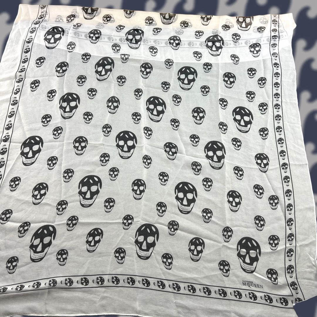 Alexander McQueen Alexander McQueen Skull Print Silk Scarf Black White Gothic Made in Italy Size ONE SIZE - 1 Thumbnail