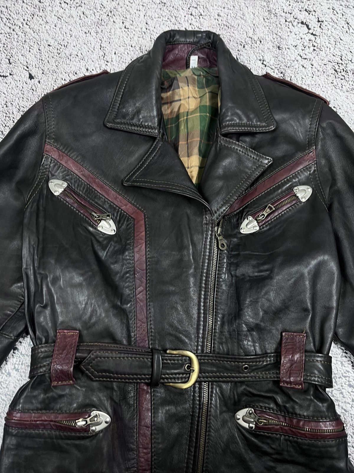 Genuine Leather Vintage Two-Tone Leather Biker Jacket Western Moto Style Size S / US 4 / IT 40 - 6 Thumbnail