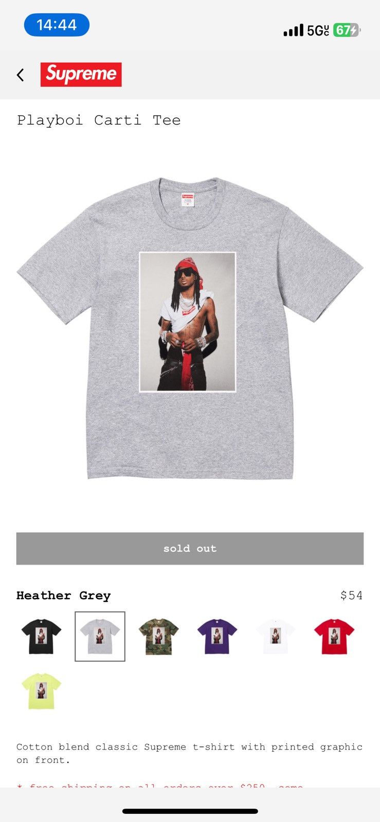 Supreme Playboi Carti Tee グレー　L Supreme Supreme Men's Playboi Carti Grey Size L | Grailed