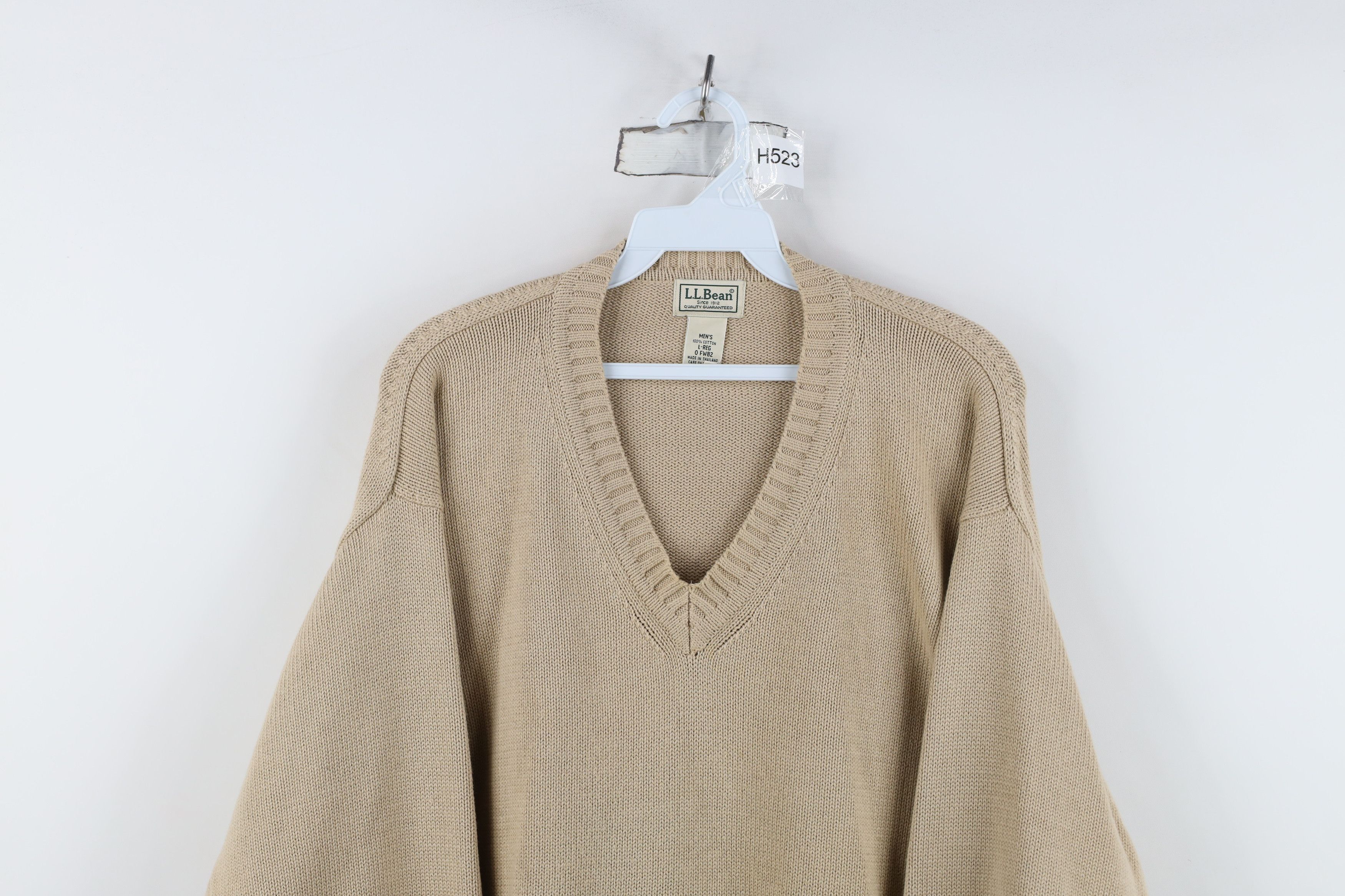 L.L. Bean Vintage 90s LL Bean Blank Cotton Knit V-Neck Sweater Beige Size US L / EU 52-54 / 3 - 2 Thumbnail