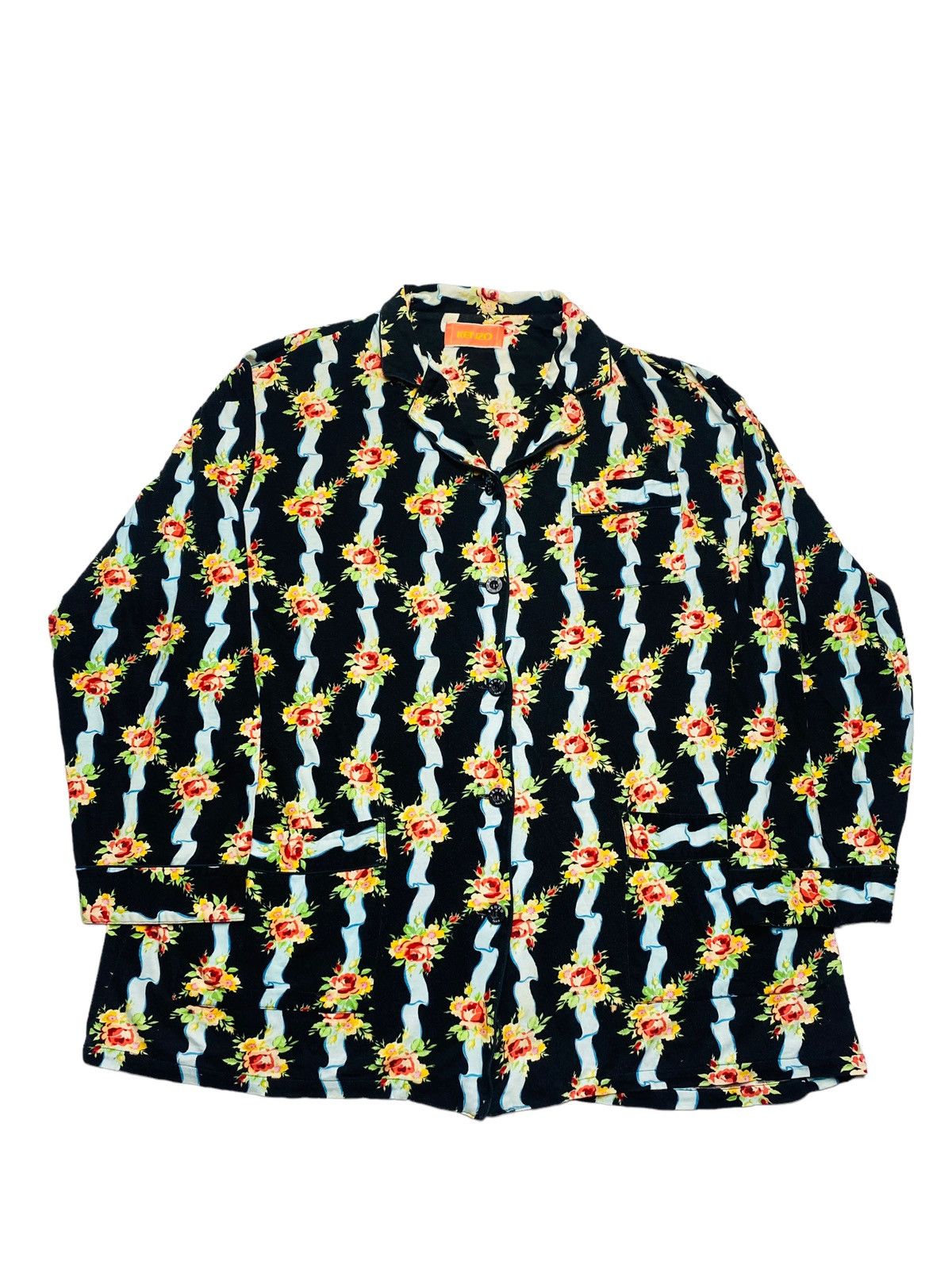Japanese Brand × Kenzo 1980s Kenzo Homme - Iconic Floral Pajama Shirt Size US M / EU 48-50 / 2 - 3 Thumbnail