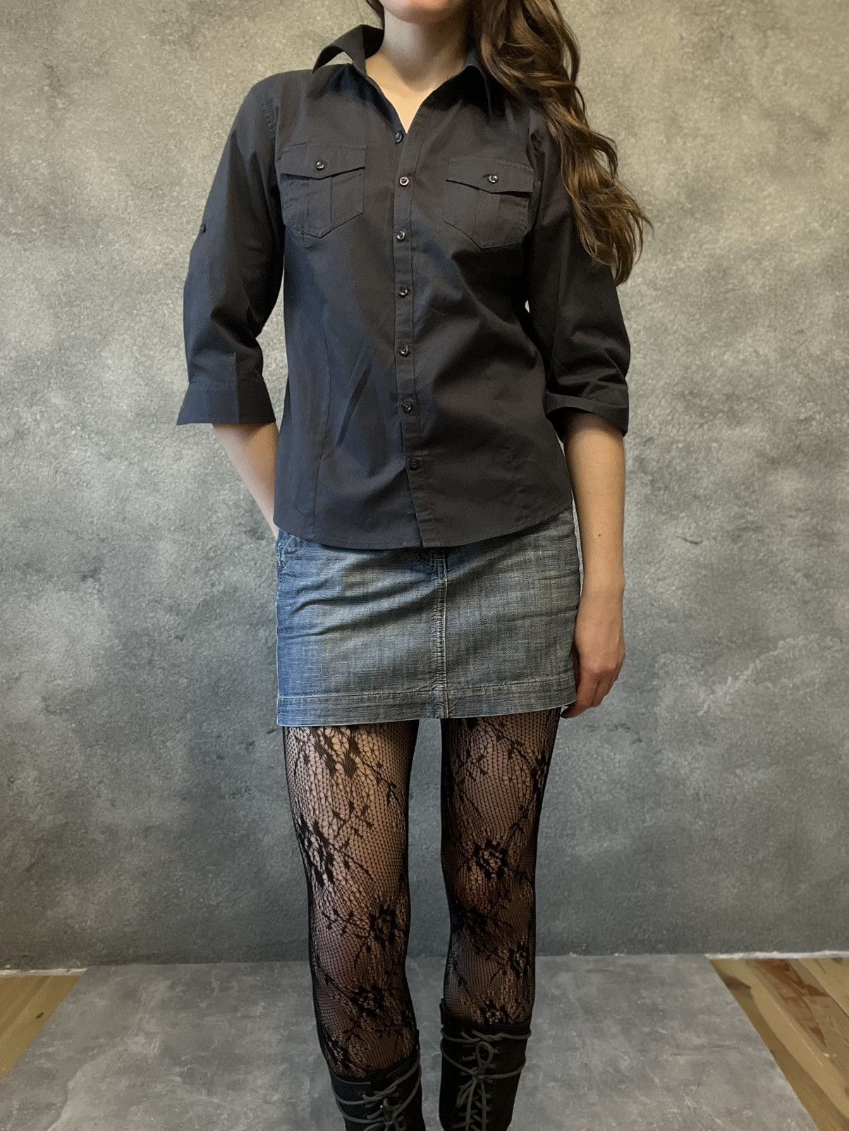 Other Y2K Black Fitted Shirt – Chest Pockets, 3/4 Sleeve Size M / US 6-8 / IT 42-44 - 4 Thumbnail