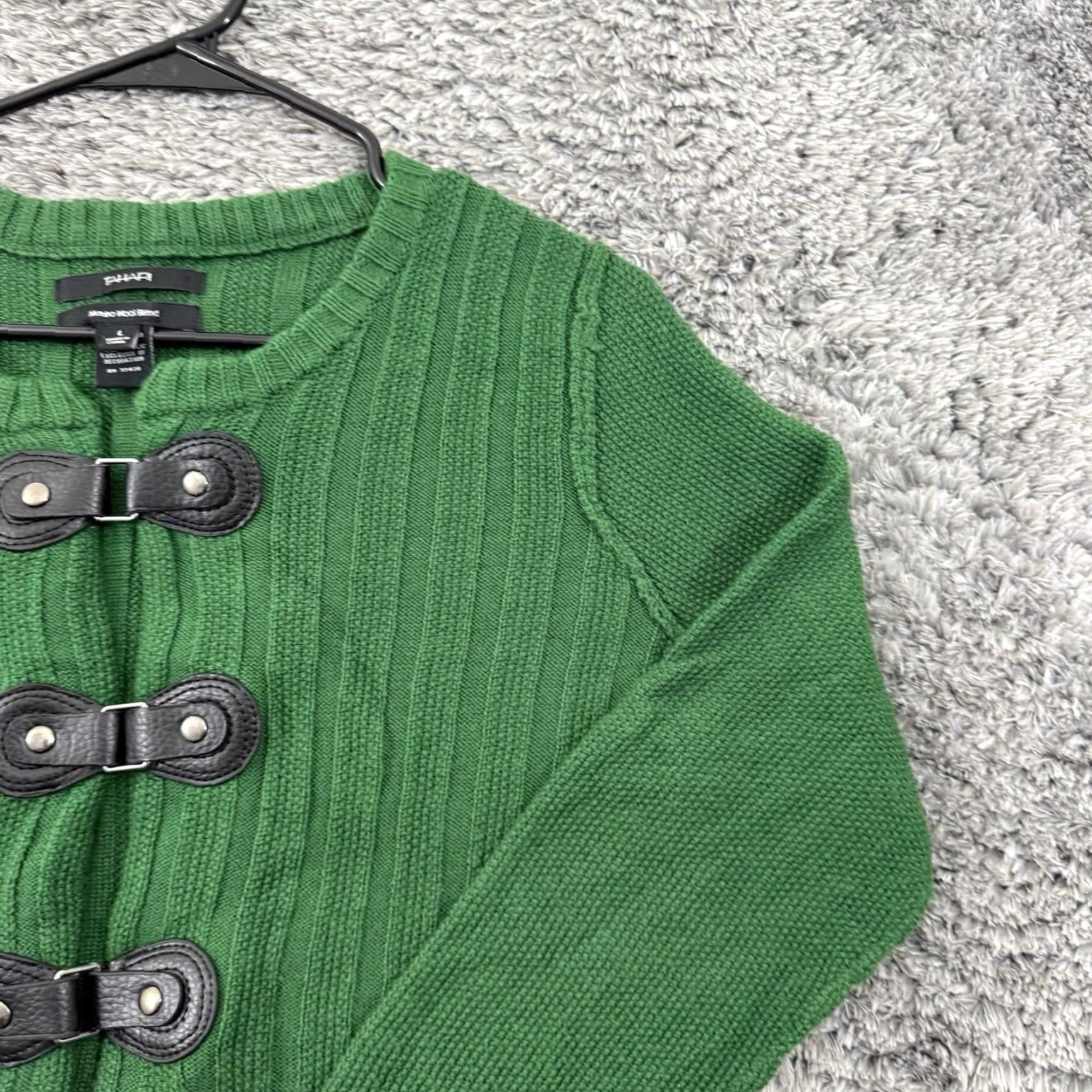 Vintage TAHARI Sweater Women's Large Green Cardigan Ribbed Merino Wool Blend Snap Size L / US 10 / IT 46 - 5 Thumbnail