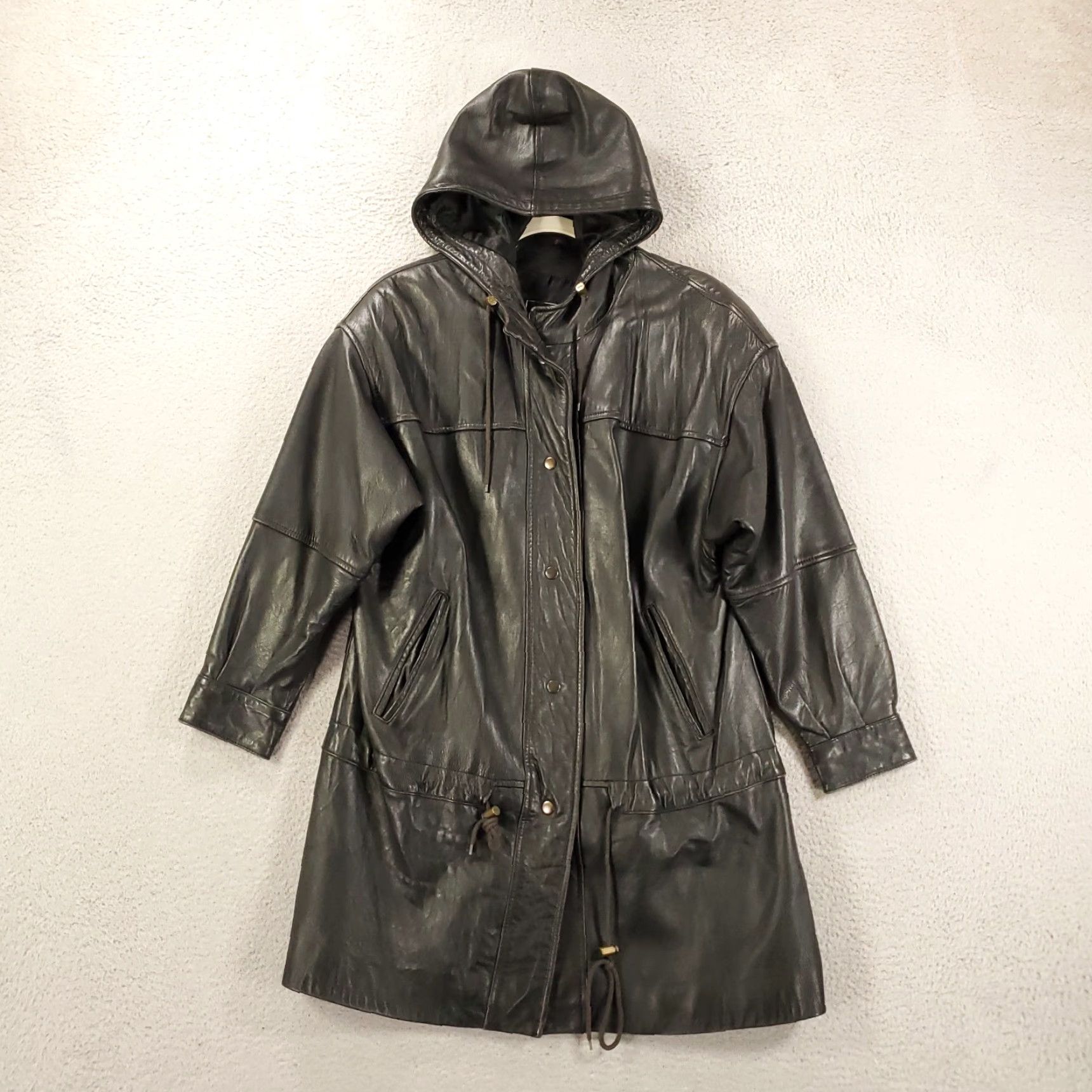 Vintage VINTAGE Tannery West Black Leather Jacket Womens XS Hooded Lined Long Sleeve Mid-Length Size XS / US 0-2 / IT 36-38 - 6 Thumbnail