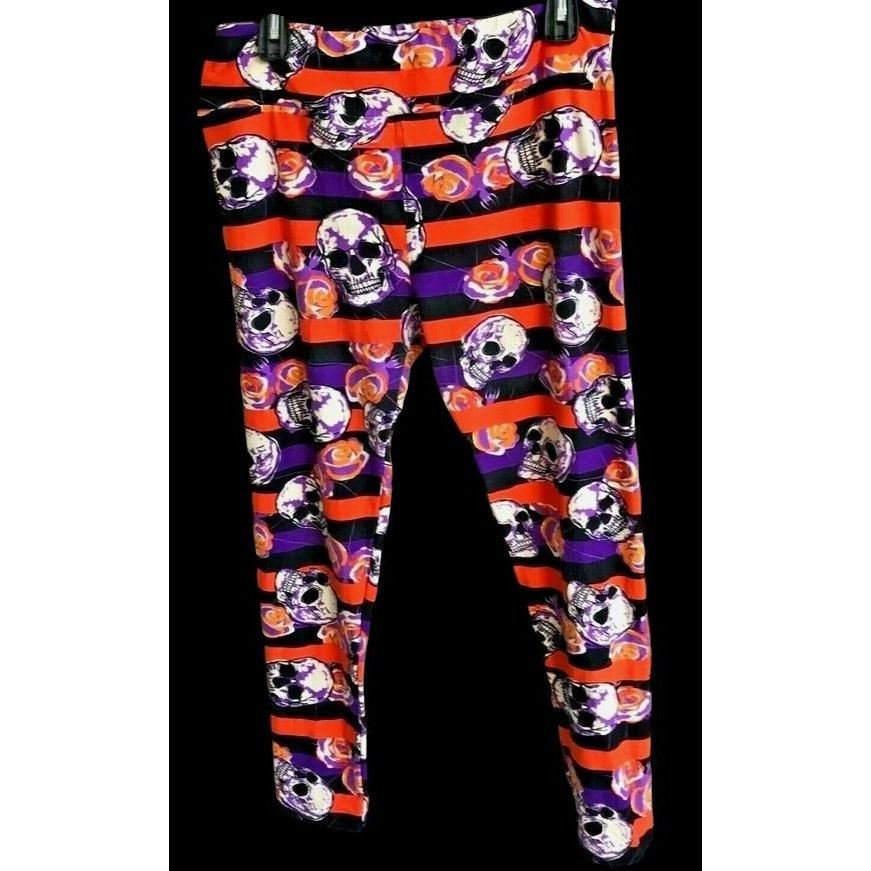 Vintage LulaRoe Halloween Leggings Tall Curvy 32 inch Skull Floral T Size 32" / US 10 / IT 46 - 3 Thumbnail