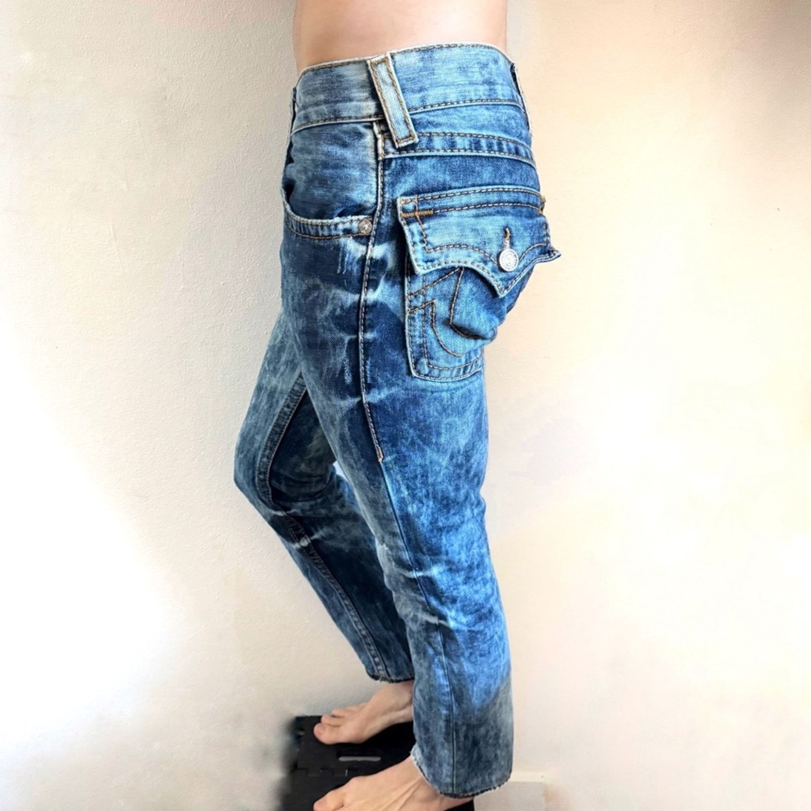 True Religion TRUE RELIGION Blue White Acid Wash Straight Leg Denim Jeans Size US 29 - 10 Thumbnail