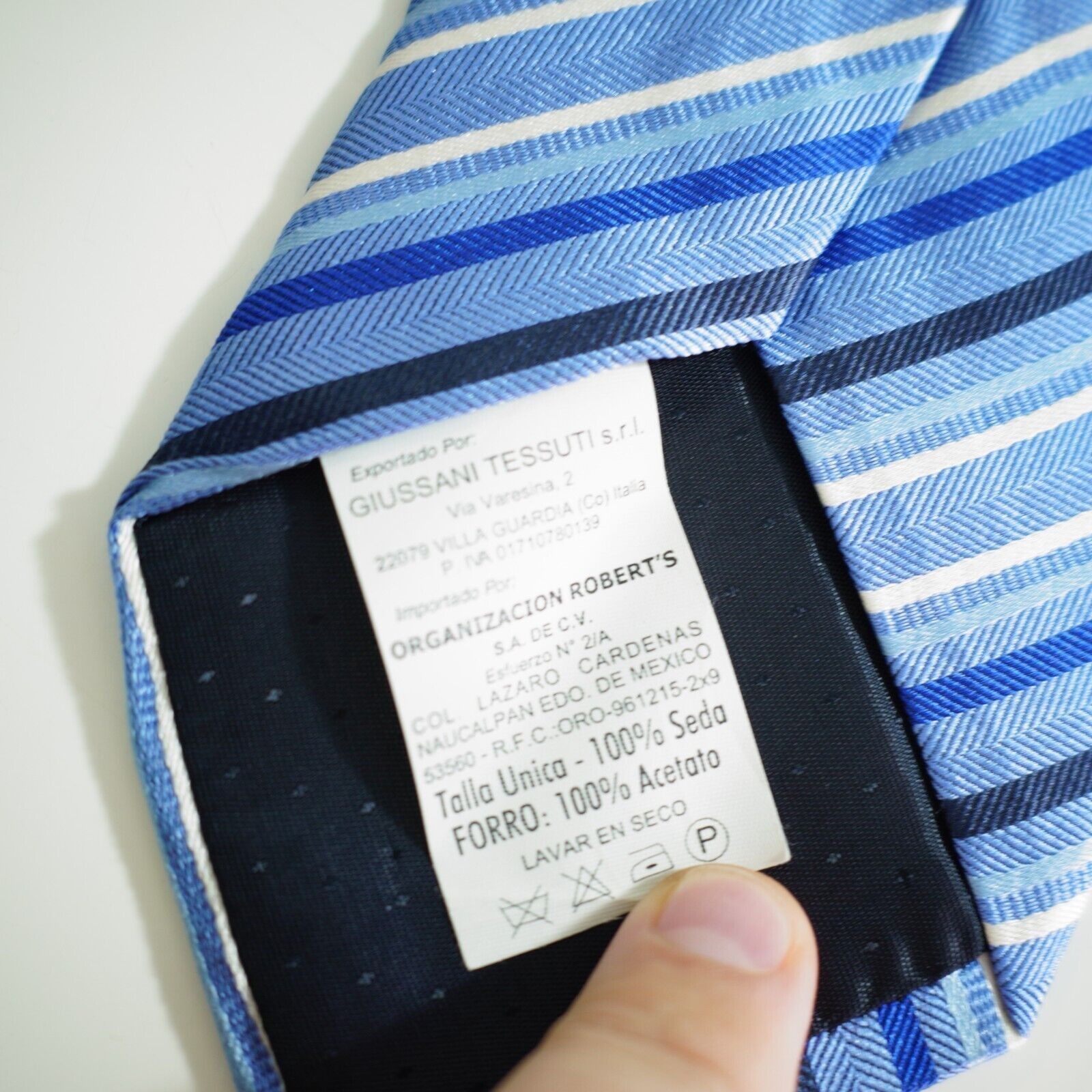 Designer Robert's Italy Blue Striped Woven Silk Tie Size ONE SIZE - 4 Thumbnail