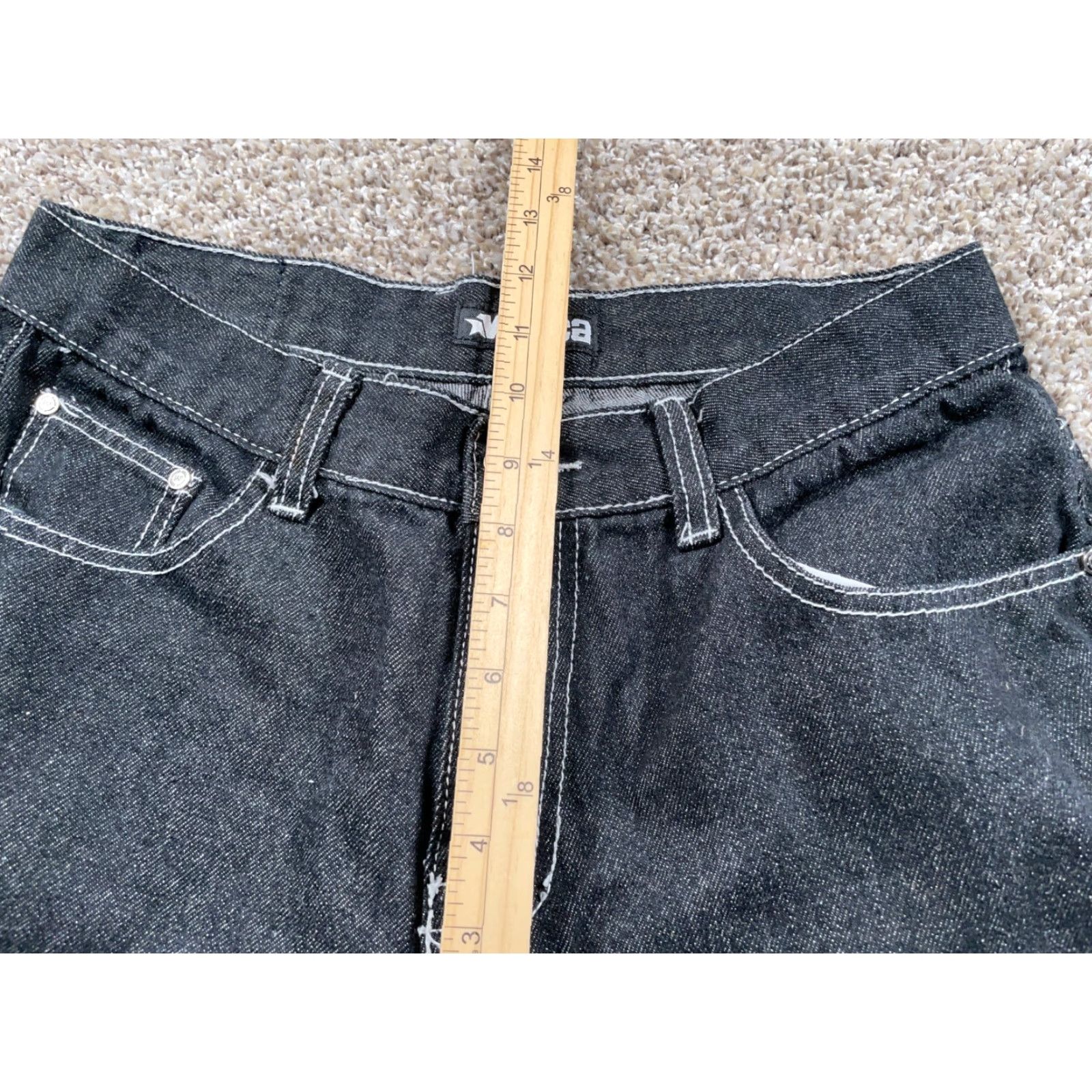 Vintage VINTAGE Mecca Jeans Tapered Hipster Black Denim 32 x 28 Men’s Low Rise Embroidered 5-Pocket Mens Jeans Size US 32 / EU 48 - 7 Thumbnail
