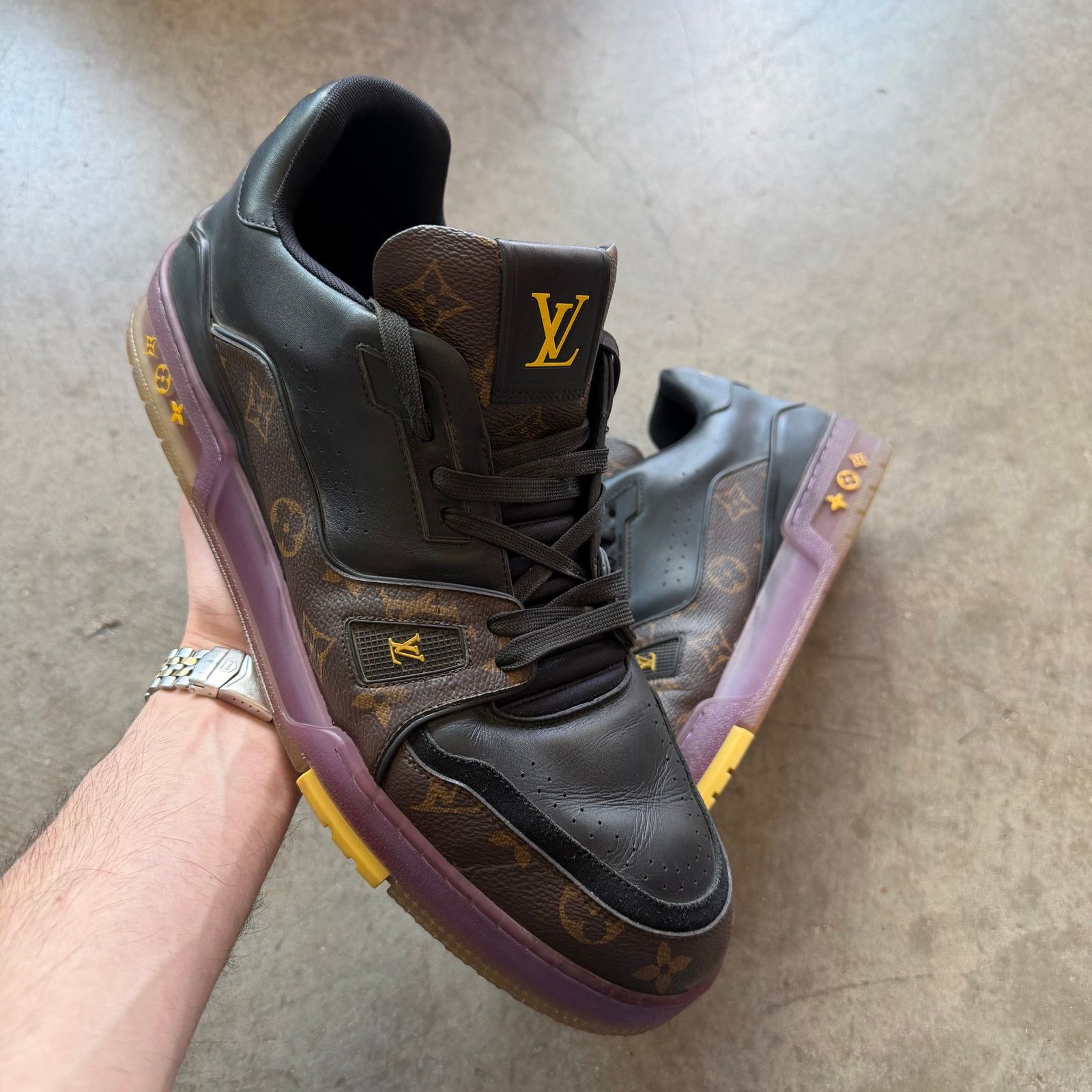 Louis Vuitton Louis Vuitton Trainer Brown Monogram Yellow Purple Size US 12.5 / EU 45-46 - 1 Thumbnail