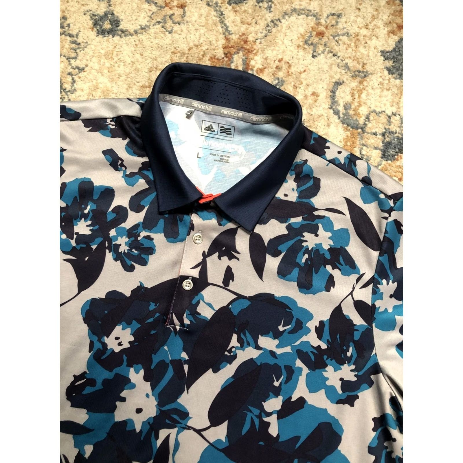 Adidas Adidas Climachill Polo Shirt Mens Large Floral Performance Short Sleeve Size US L / EU 52-54 / 3 - 6 Thumbnail