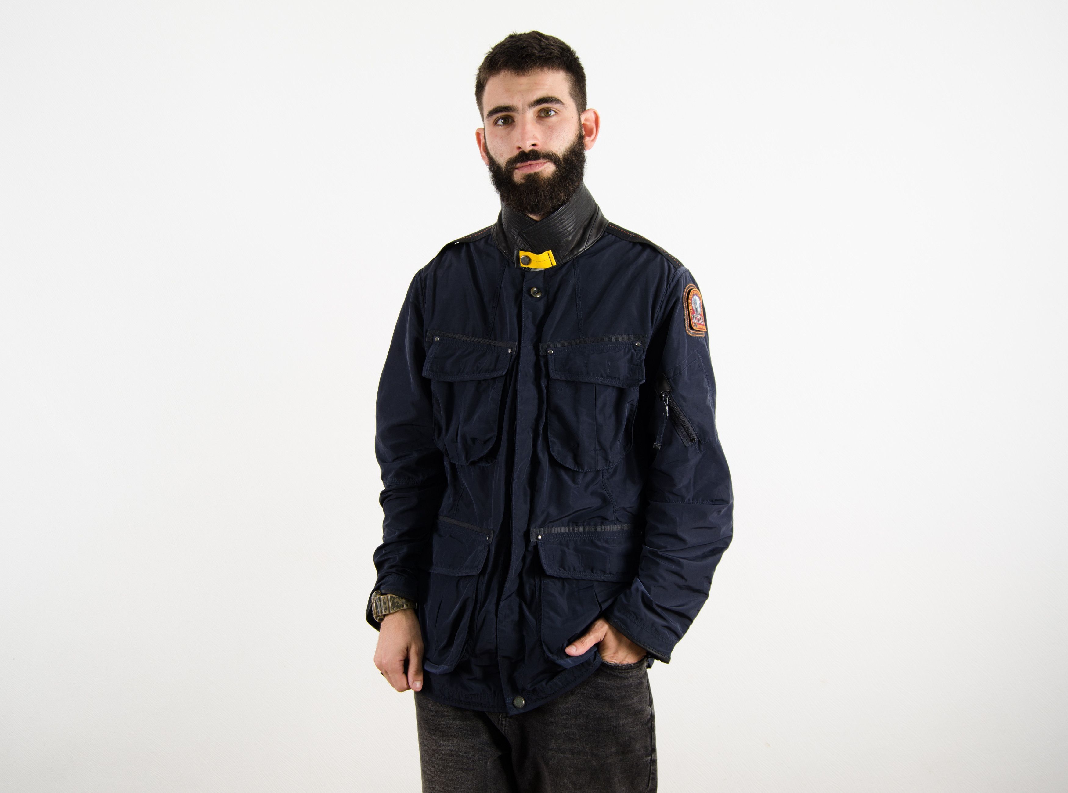Parajumpers Parajumpers Navy Nylon Leather Long Coat Jacket Size US XL / EU 56 / 4 - 3 Thumbnail
